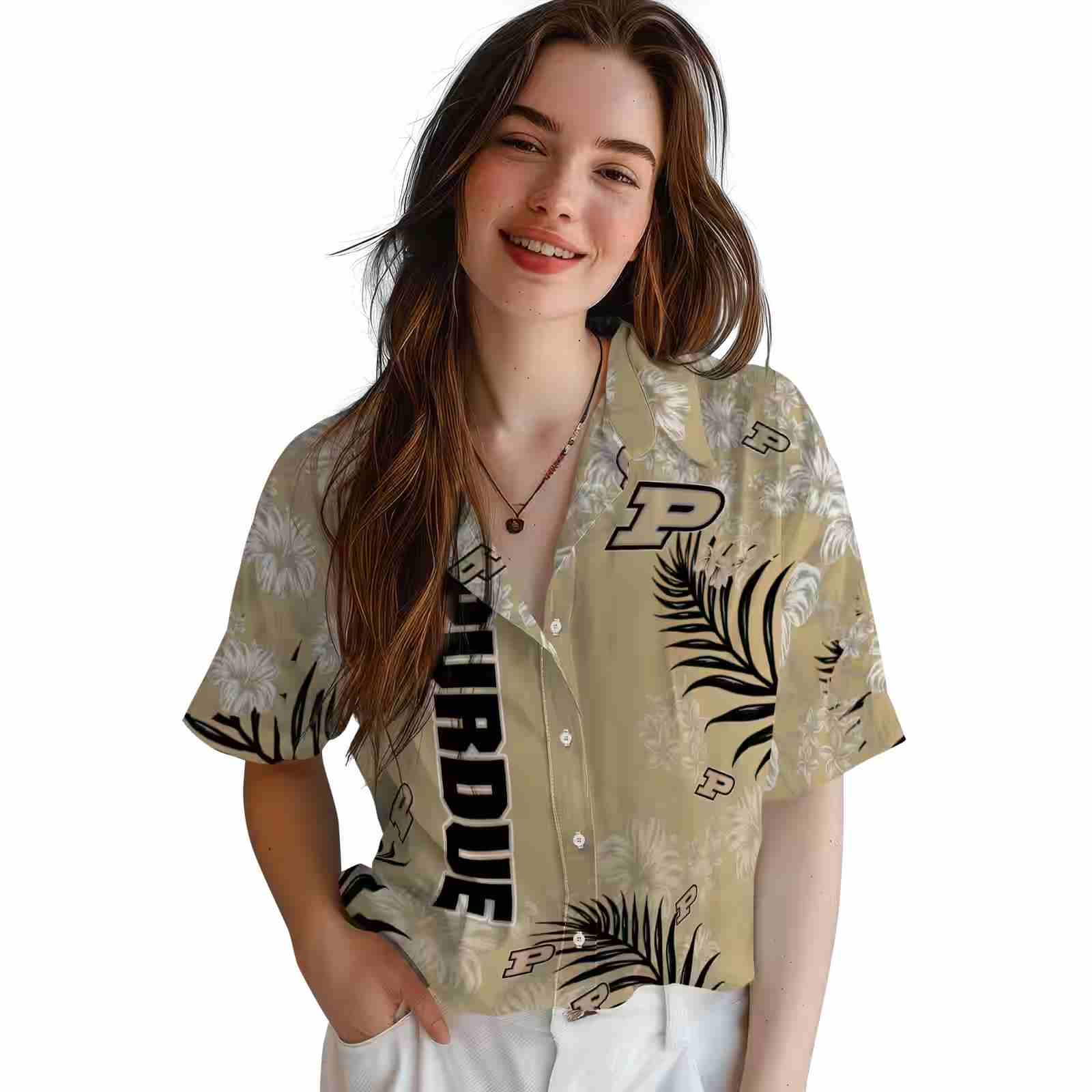 purdue boilermakers hibiscus print gold hawaiian shirt latest model