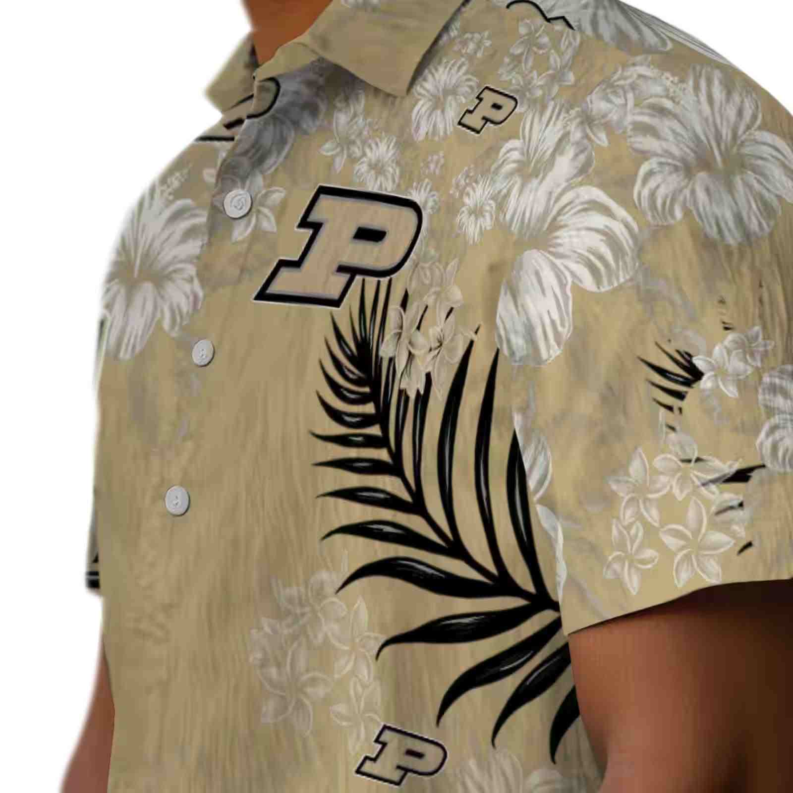 purdue boilermakers hibiscus print gold hawaiian shirt trendy