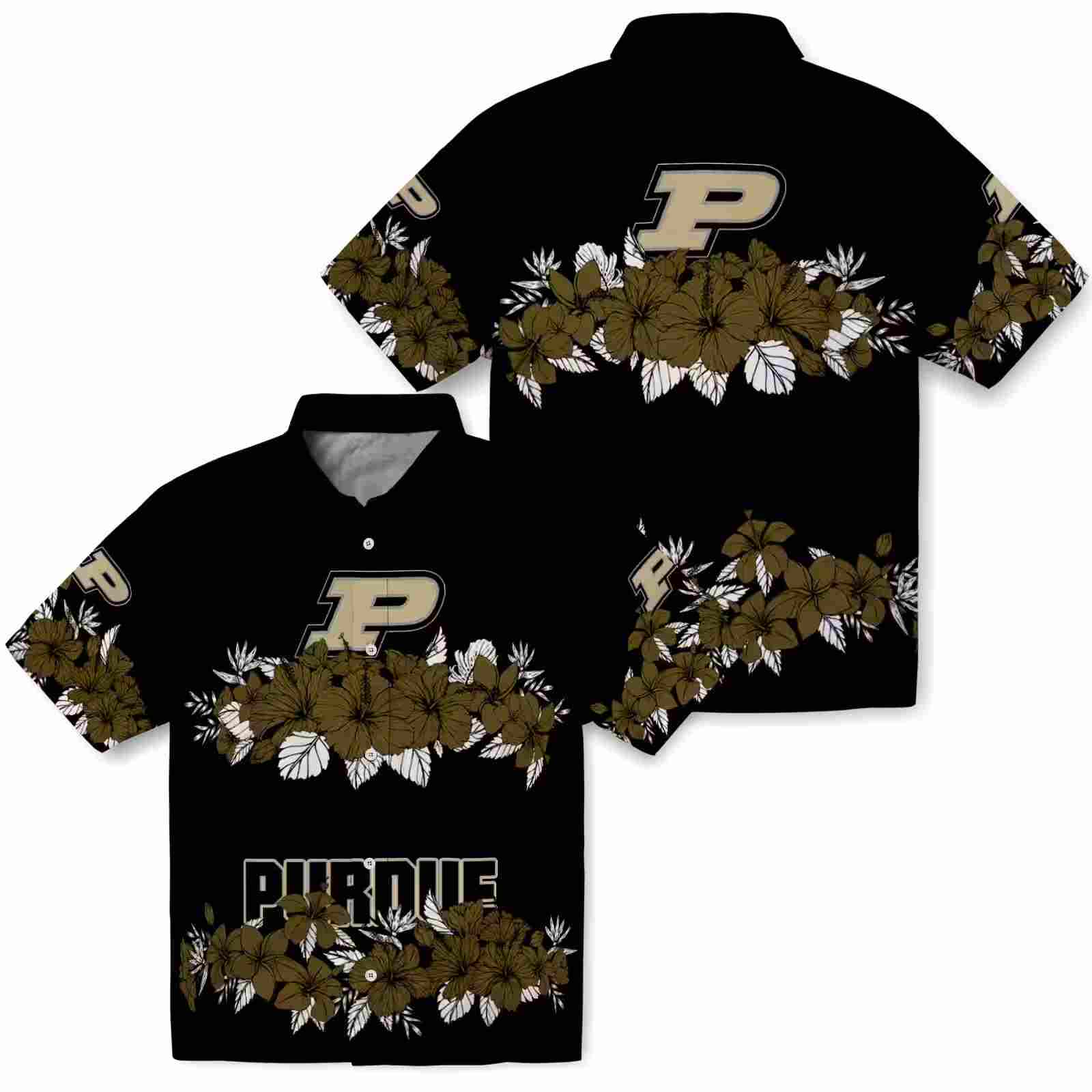 purdue boilermakers hibiscus stripe gold black hawaiian shirt high quality