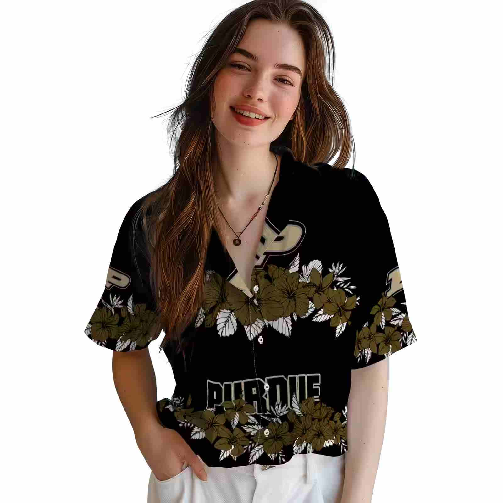 purdue boilermakers hibiscus stripe gold black hawaiian shirt latest model