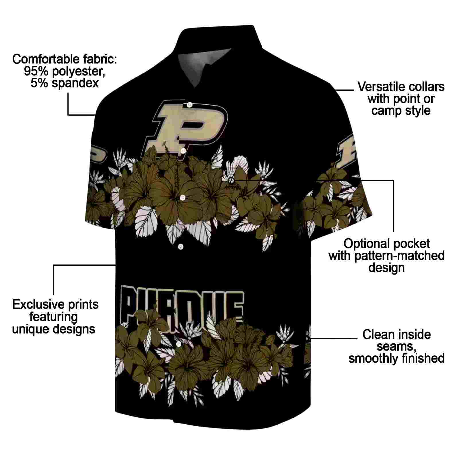 purdue boilermakers hibiscus stripe gold black hawaiian shirt new arrival