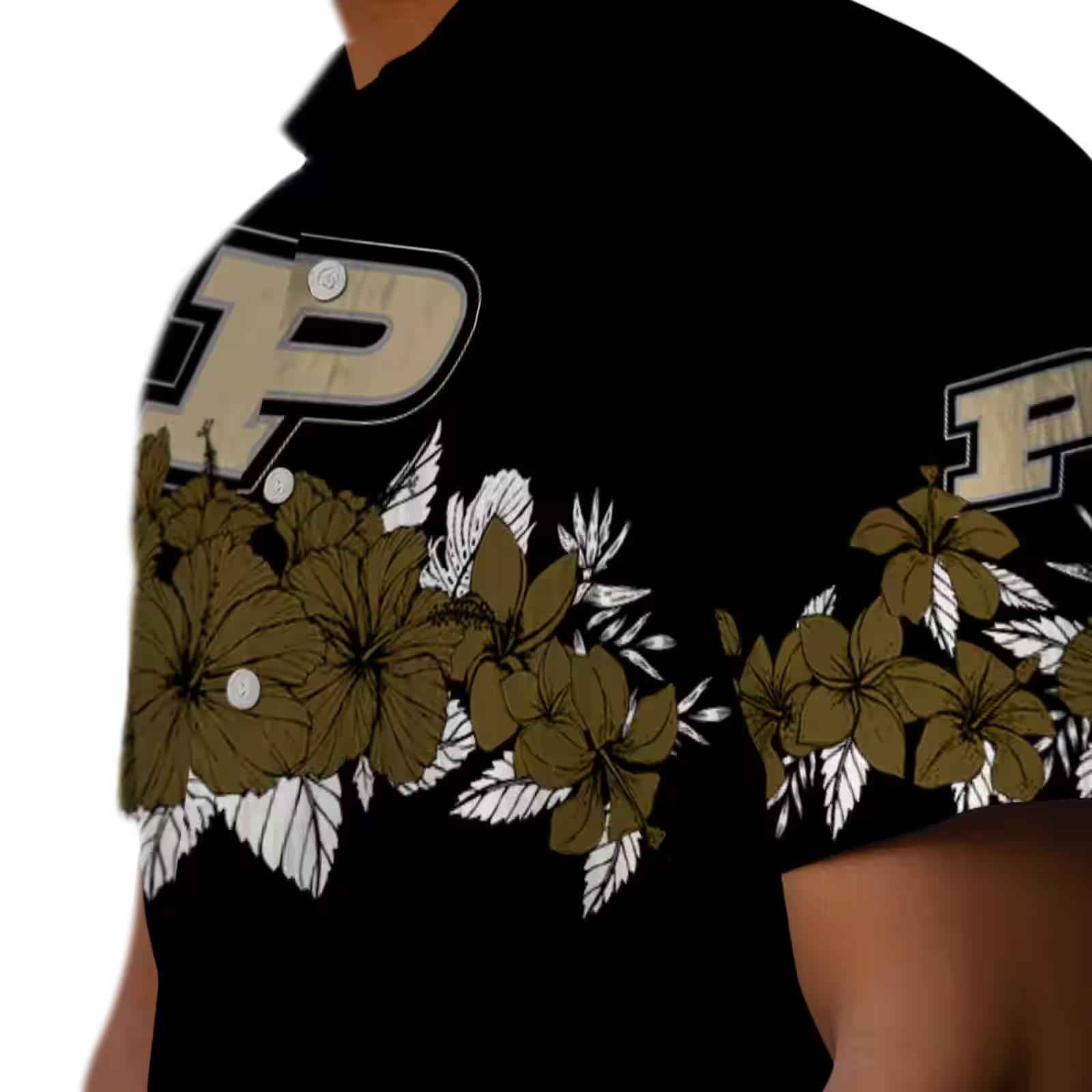 purdue boilermakers hibiscus stripe gold black hawaiian shirt trendy