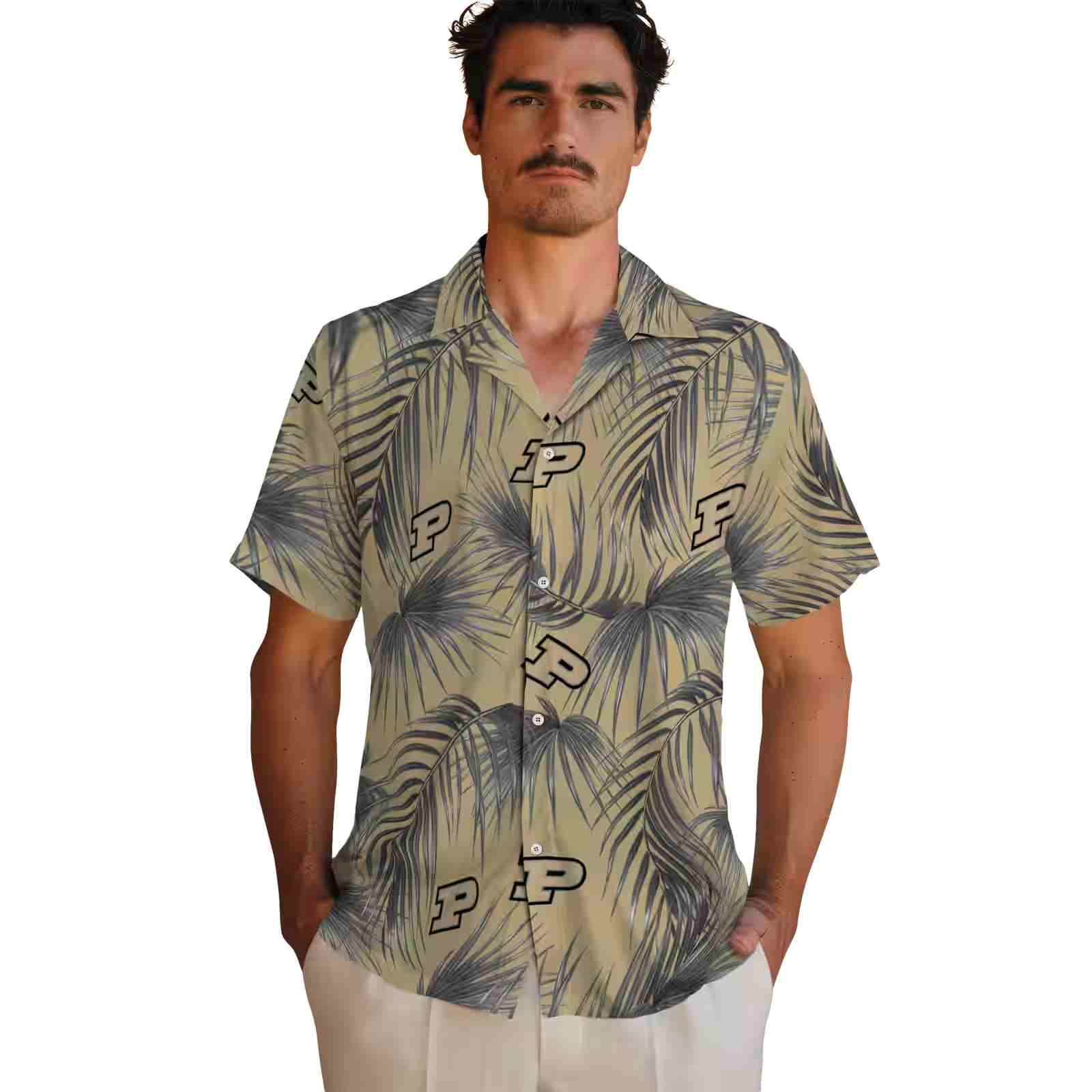 purdue boilermakers leafy palms gold hawaiian shirt fashion forward