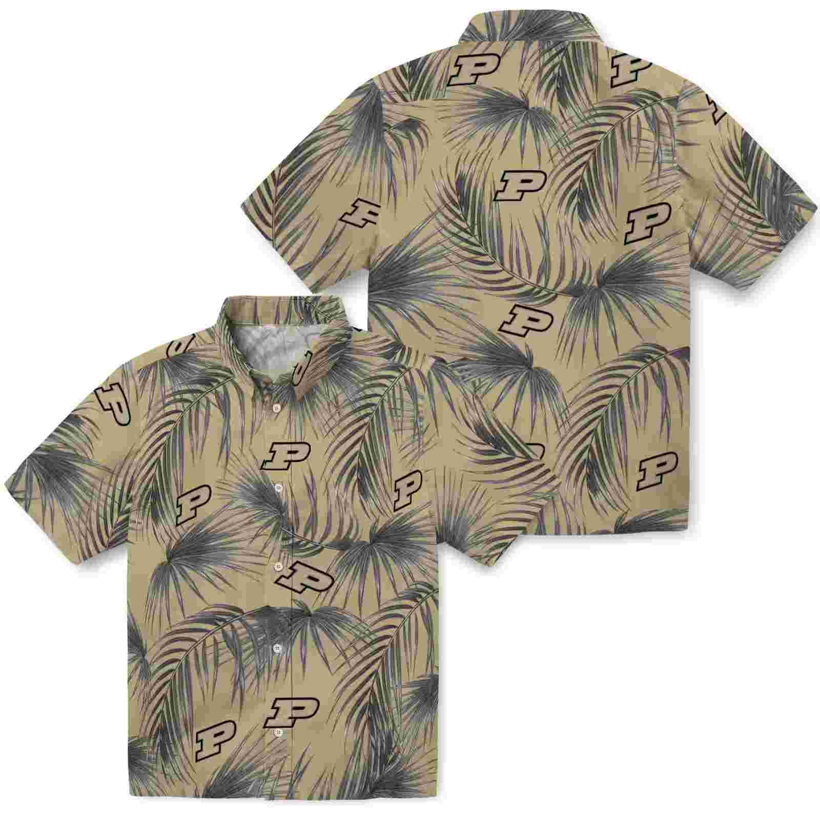 purdue boilermakers leafy palms gold hawaiian shirt high quality