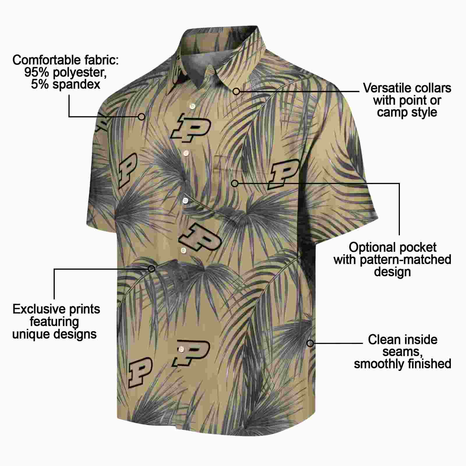 purdue boilermakers leafy palms gold hawaiian shirt new arrival