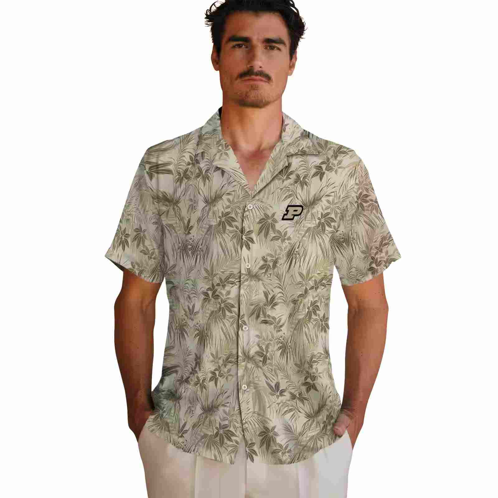 purdue boilermakers leafy pattern gold hawaiian shirt fashion forward