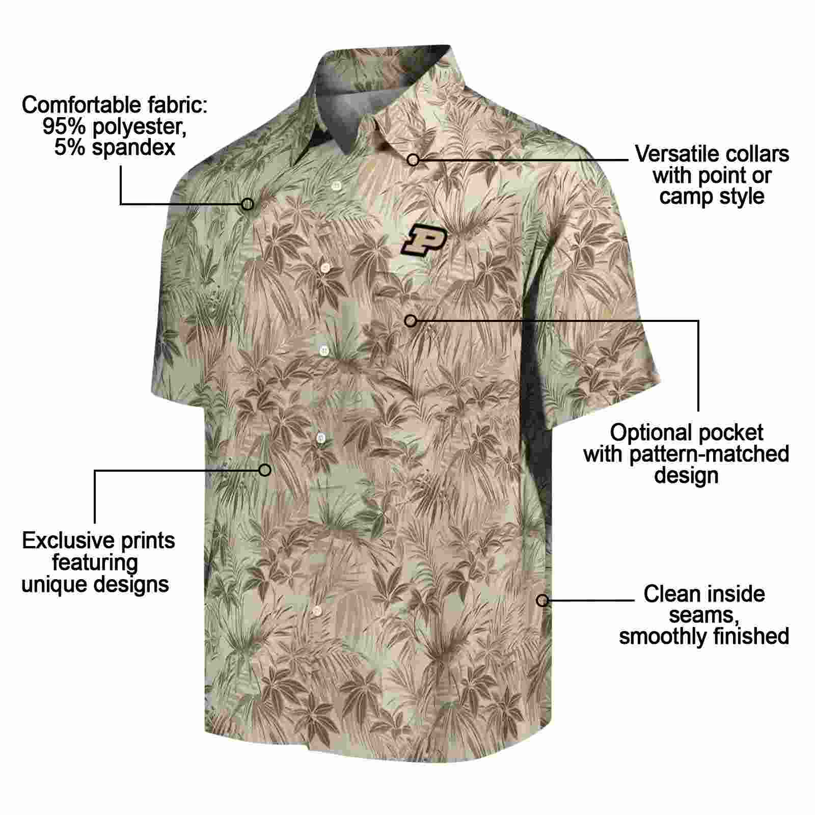 purdue boilermakers leafy pattern gold hawaiian shirt new arrival