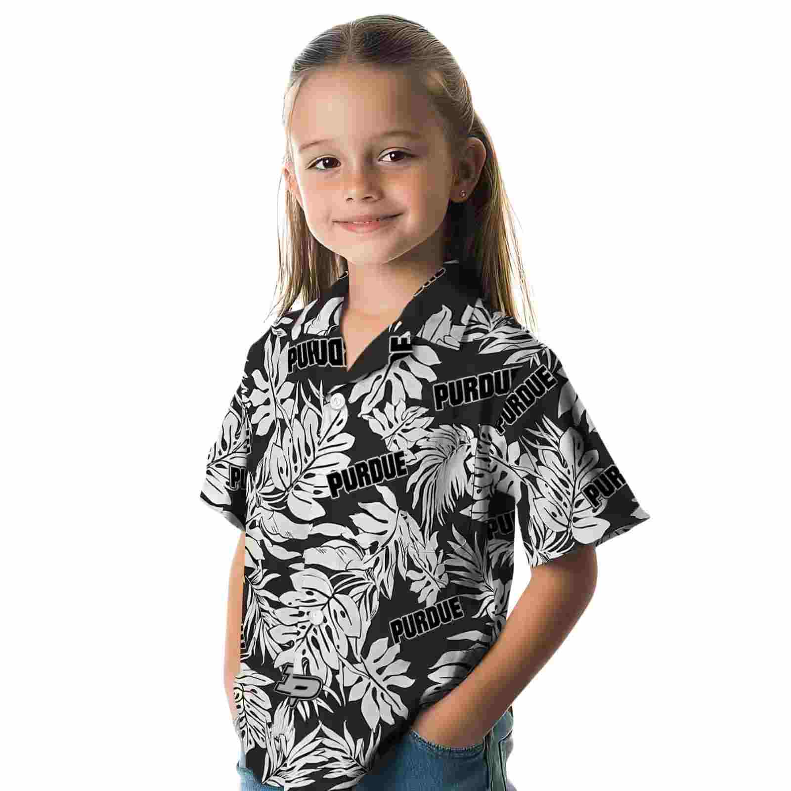 purdue boilermakers monstera leaf pattern black hawaiian shirt premium grade