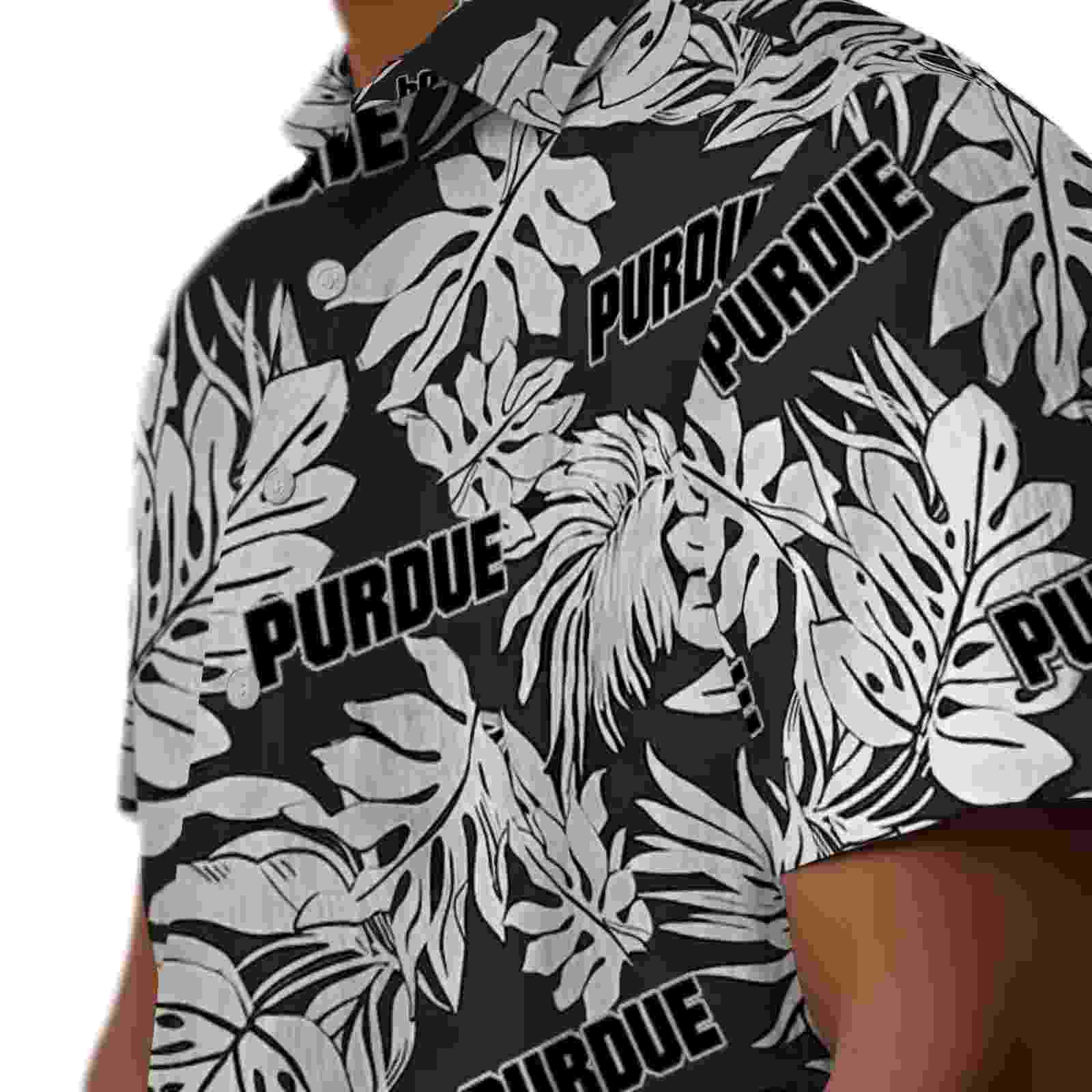 purdue boilermakers monstera leaf pattern black hawaiian shirt trendy