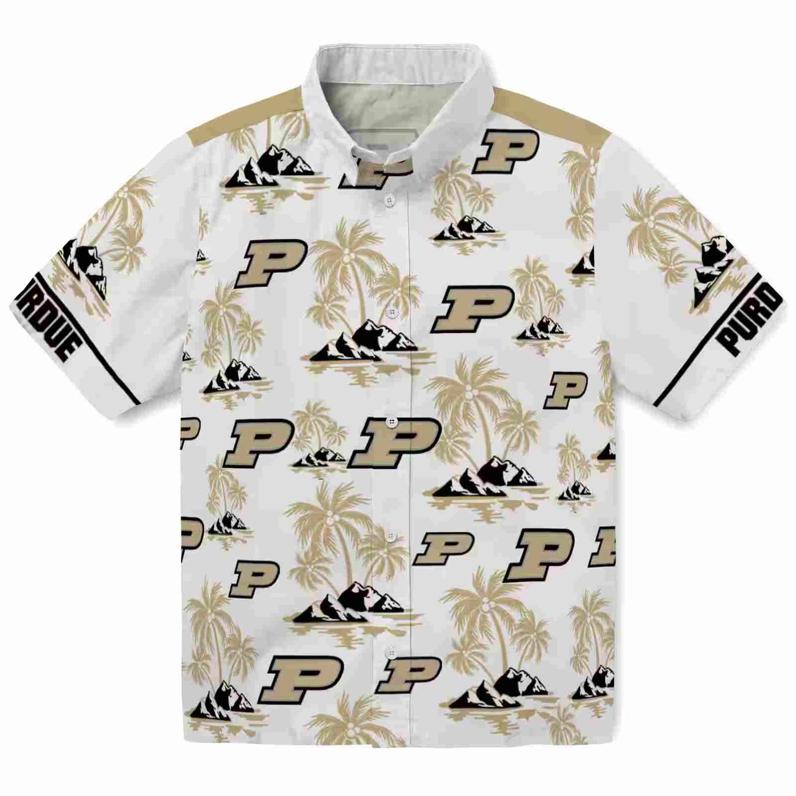 Purdue Boilermakers Palm Island Print Gold White Hawaiian Shirt