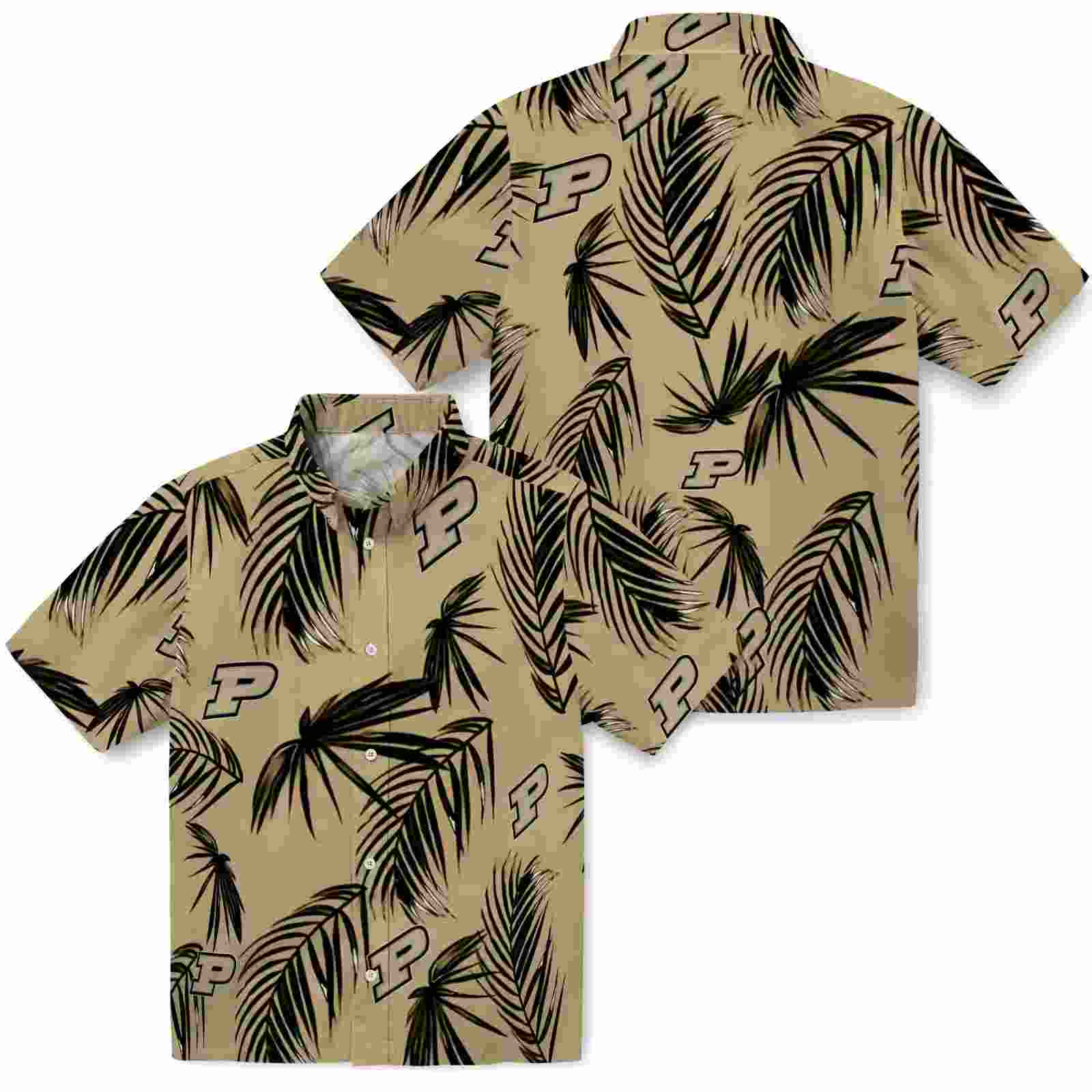 purdue boilermakers palm leaf gold hawaiian shirt high quality