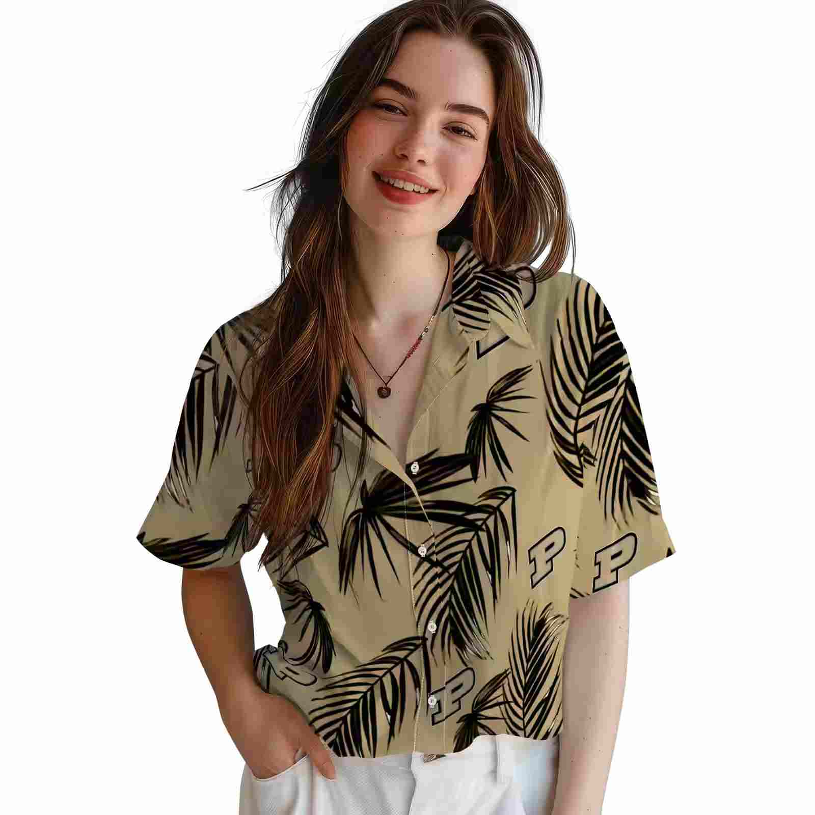 purdue boilermakers palm leaf gold hawaiian shirt latest model