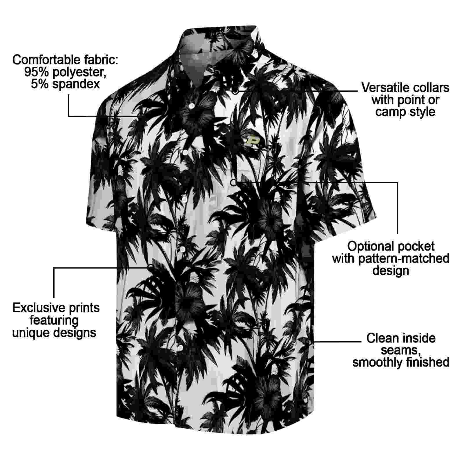 purdue boilermakers palm motifs black white hawaiian shirt new arrival