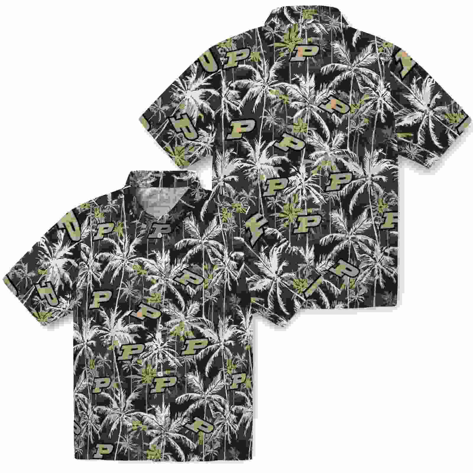 purdue boilermakers palm pattern gold black hawaiian shirt high quality