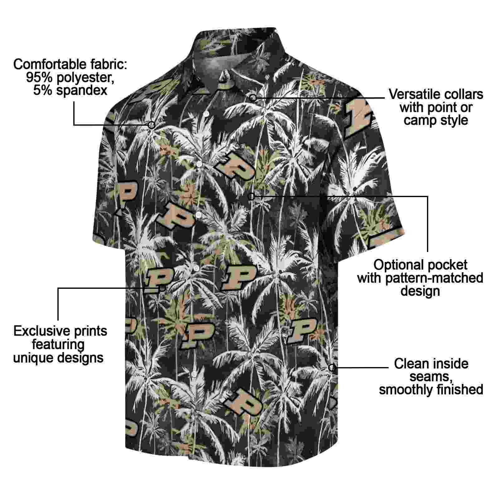 purdue boilermakers palm pattern gold black hawaiian shirt new arrival