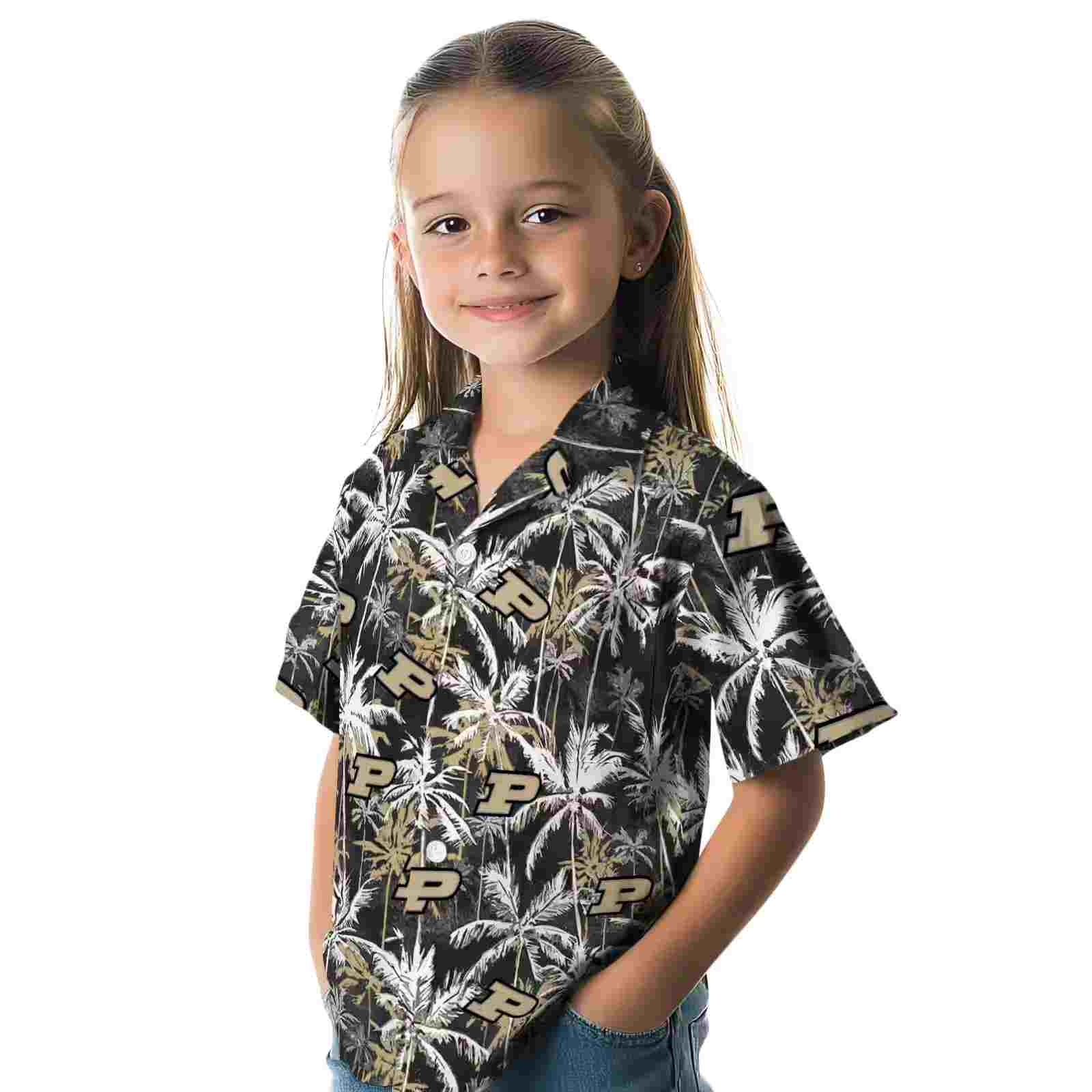 purdue boilermakers palm pattern gold black hawaiian shirt premium grade