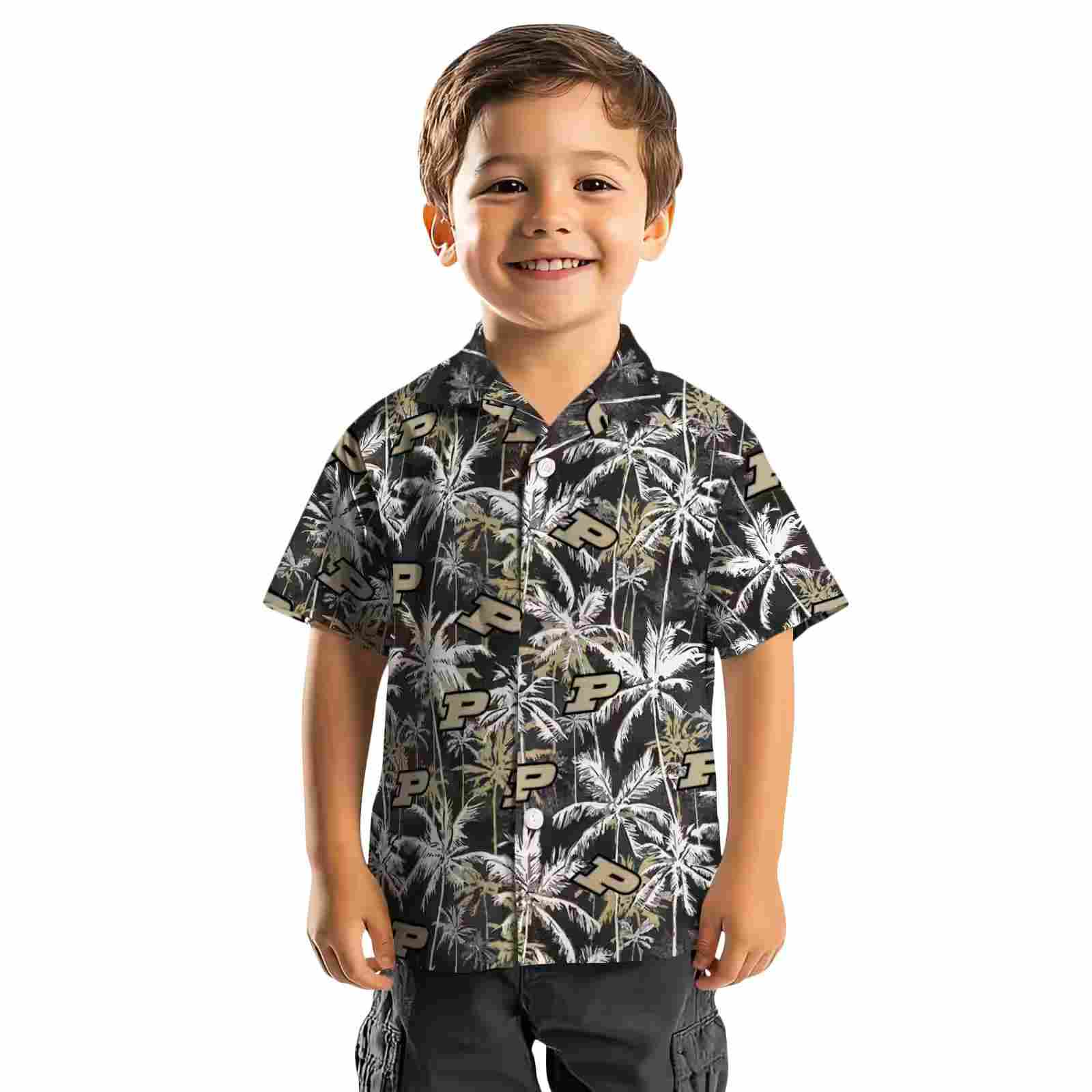 purdue boilermakers palm pattern gold black hawaiian shirt top rated