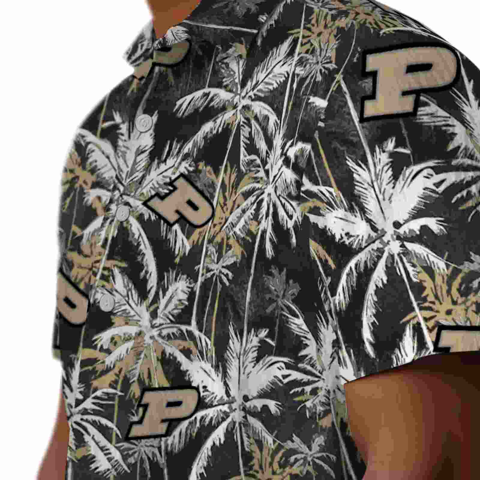 purdue boilermakers palm pattern gold black hawaiian shirt trendy