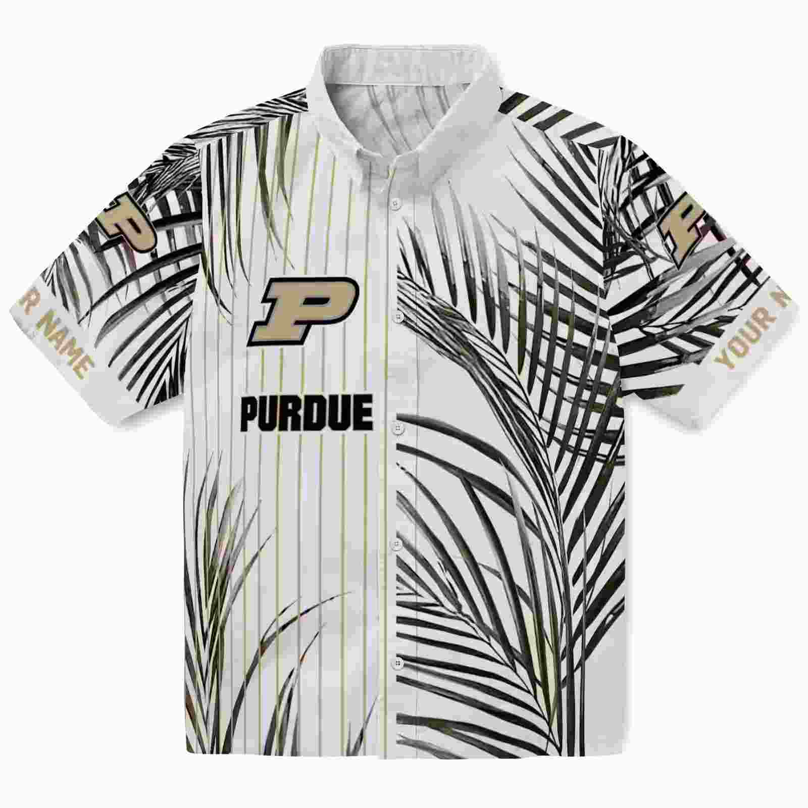 Purdue Boilermakers Palm Stripes Gold Black White Hawaiian Shirt