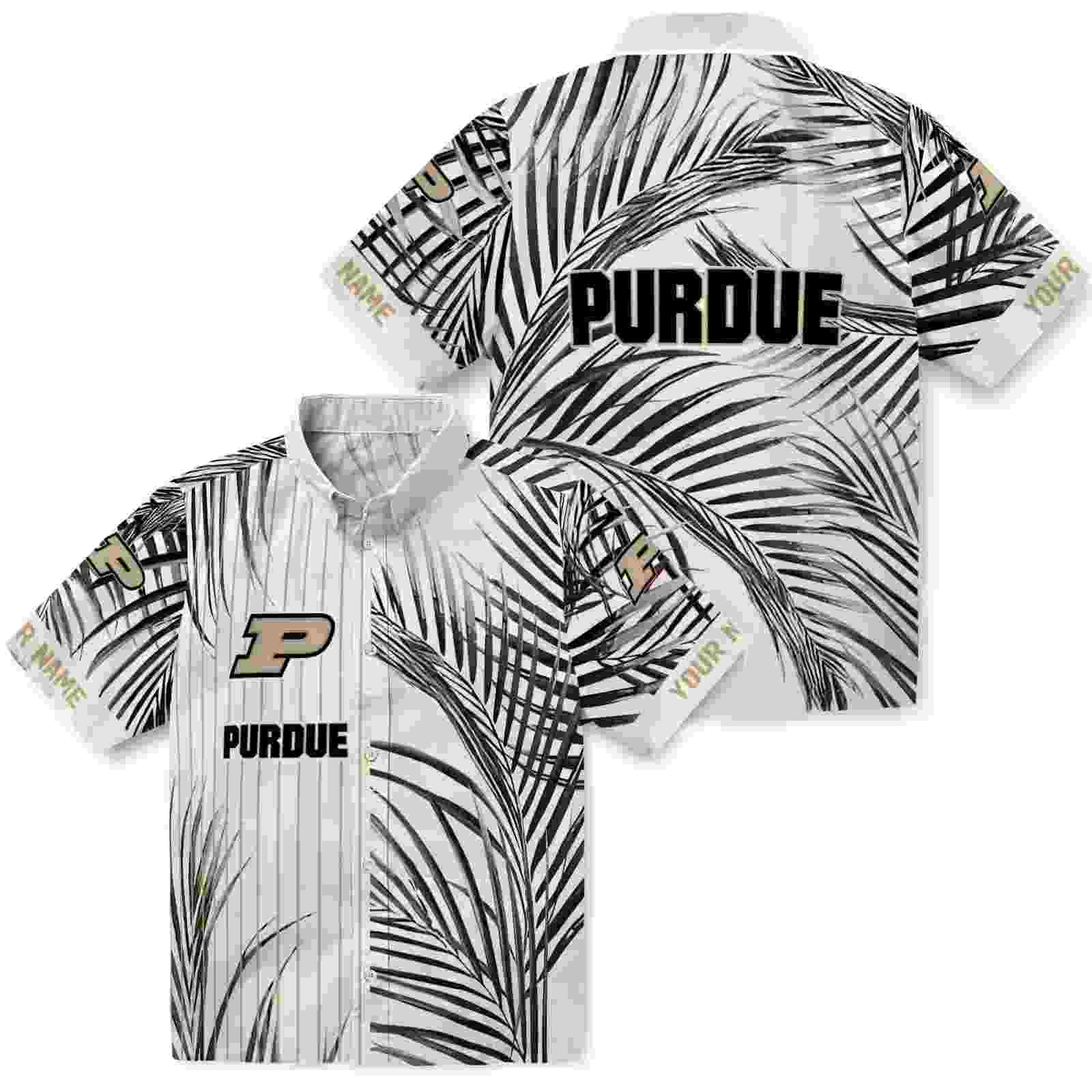 purdue boilermakers palm stripes gold black white hawaiian shirt high quality