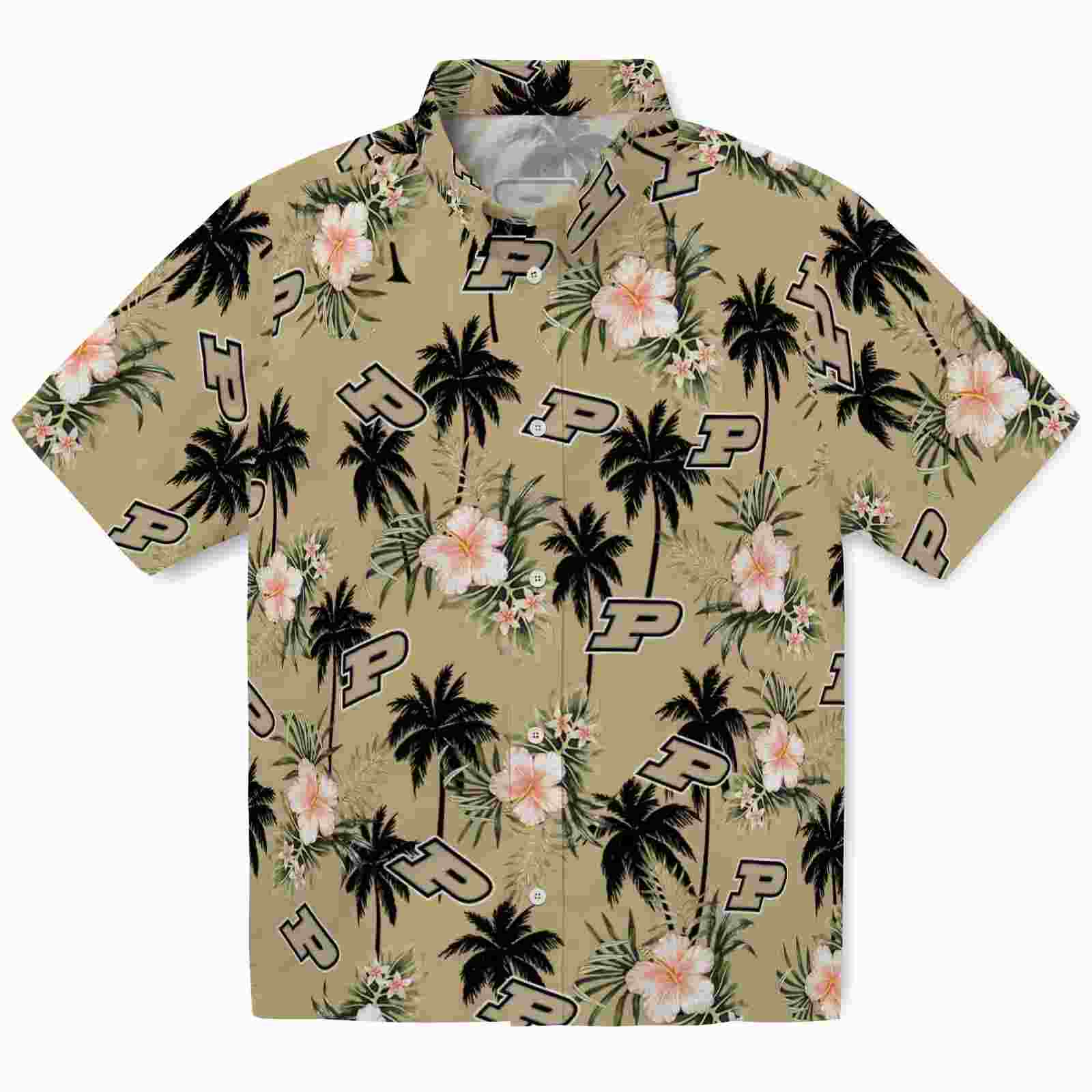 Purdue Boilermakers Palm Tree Flower Gold Hawaiian Shirt