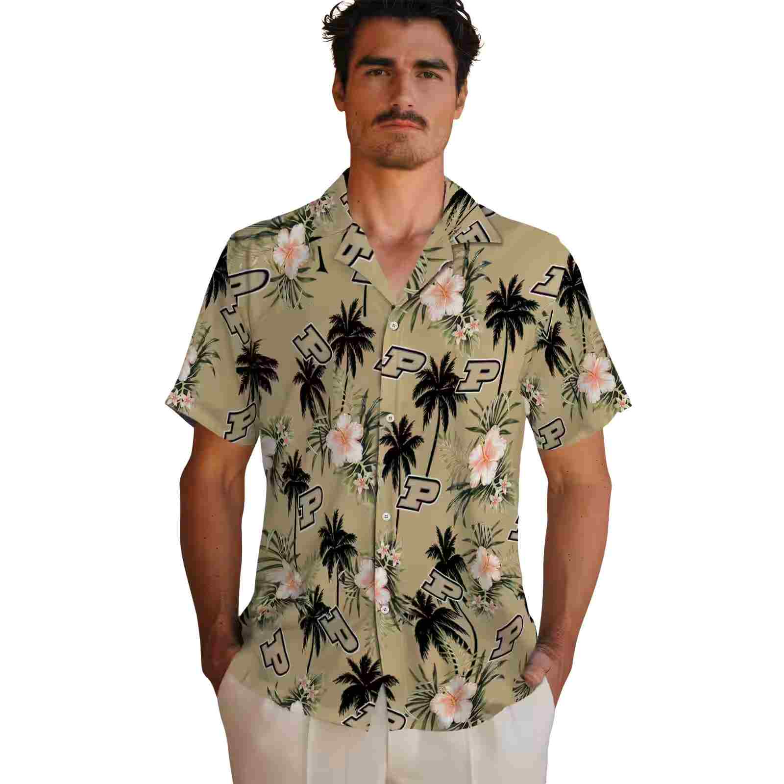 purdue boilermakers palm tree flower gold hawaiian shirt fashion forward