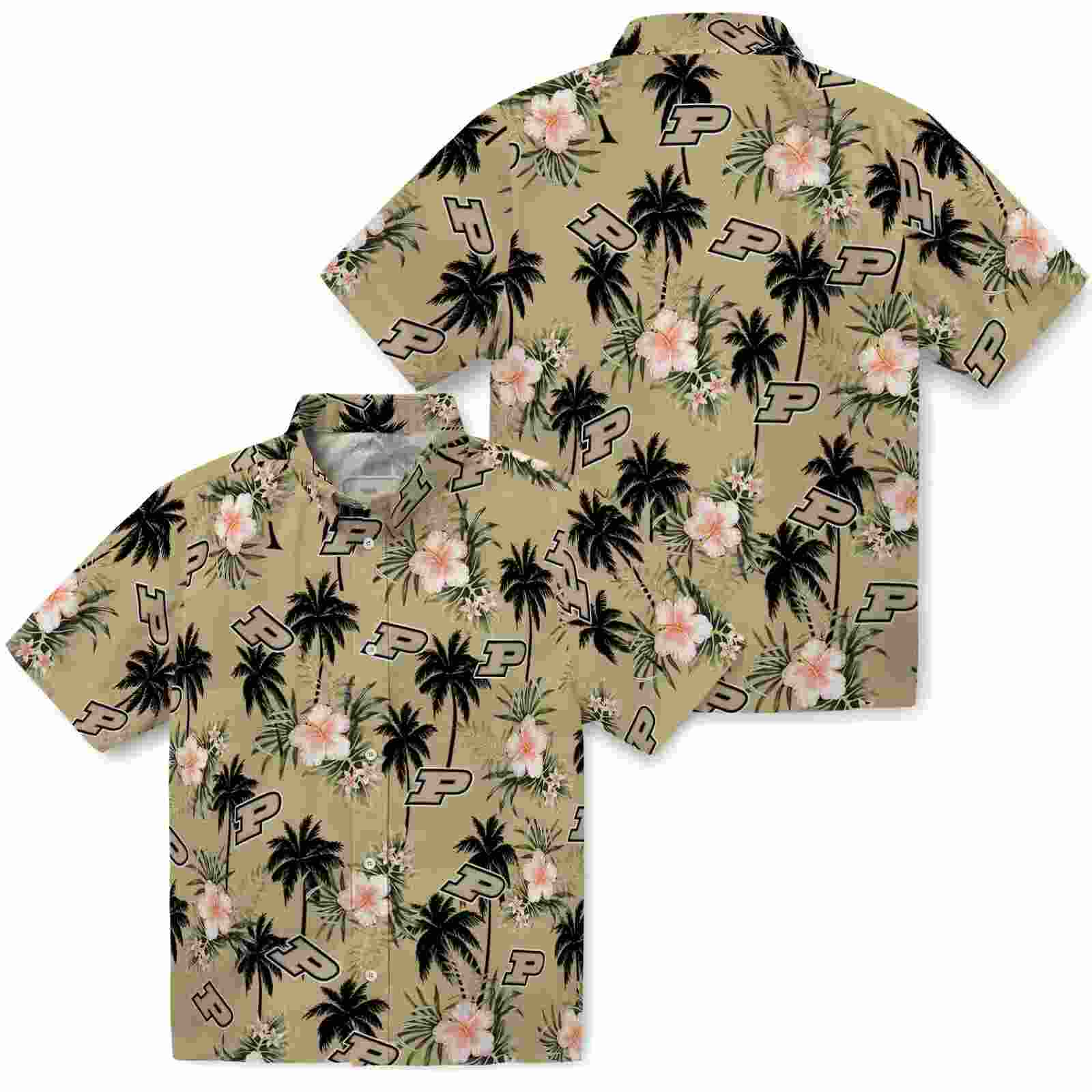 purdue boilermakers palm tree flower gold hawaiian shirt high quality