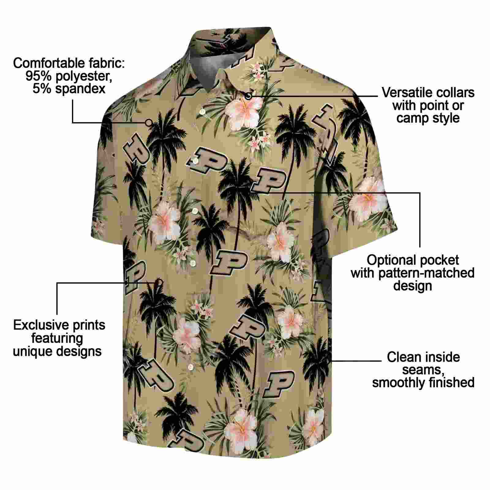 purdue boilermakers palm tree flower gold hawaiian shirt new arrival