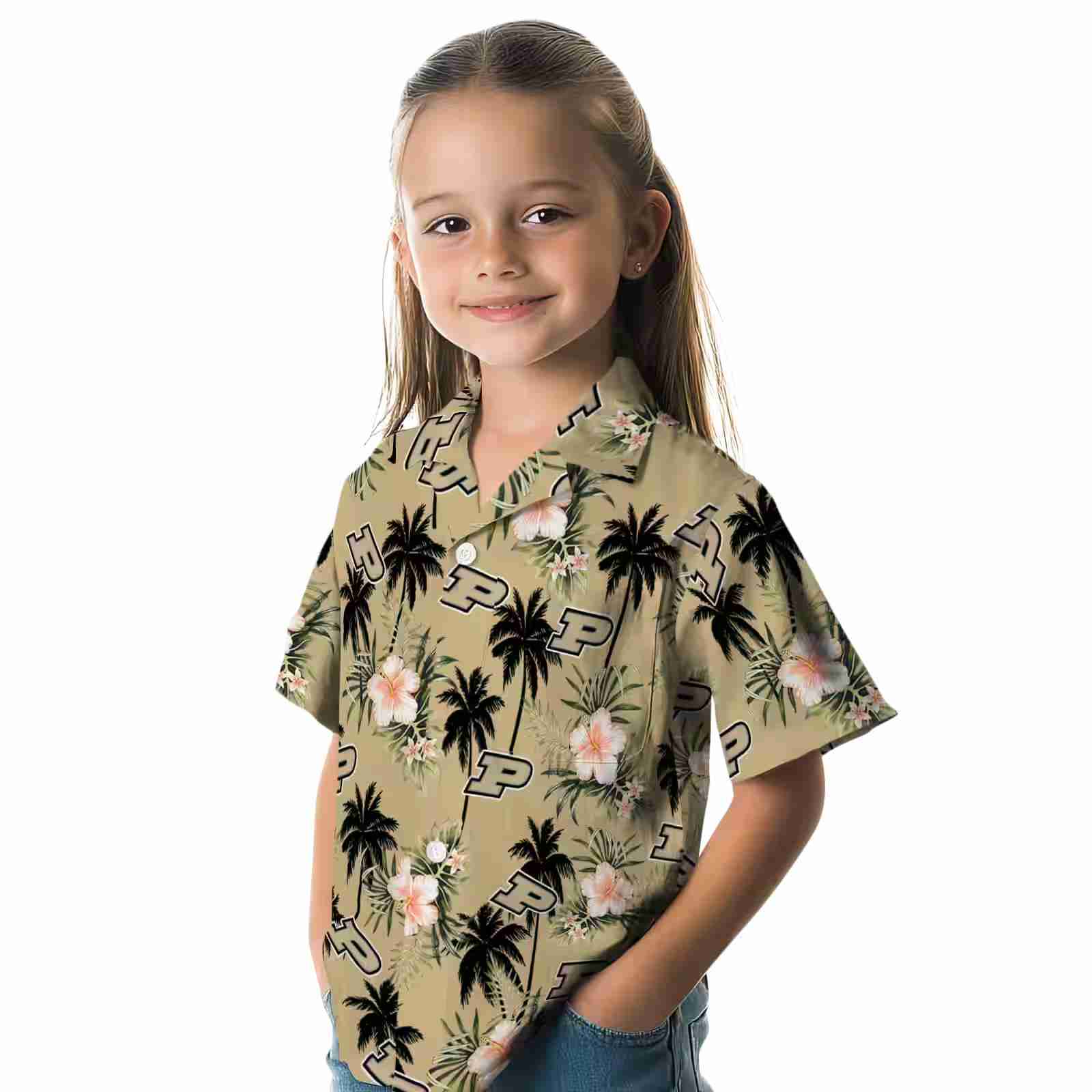 purdue boilermakers palm tree flower gold hawaiian shirt premium grade