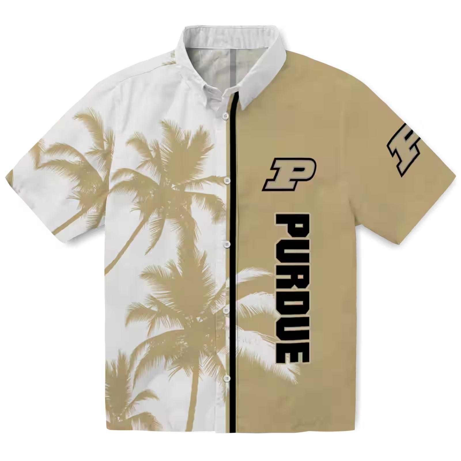 Purdue Boilermakers Palm Trees Gold White Hawaiian Shirt