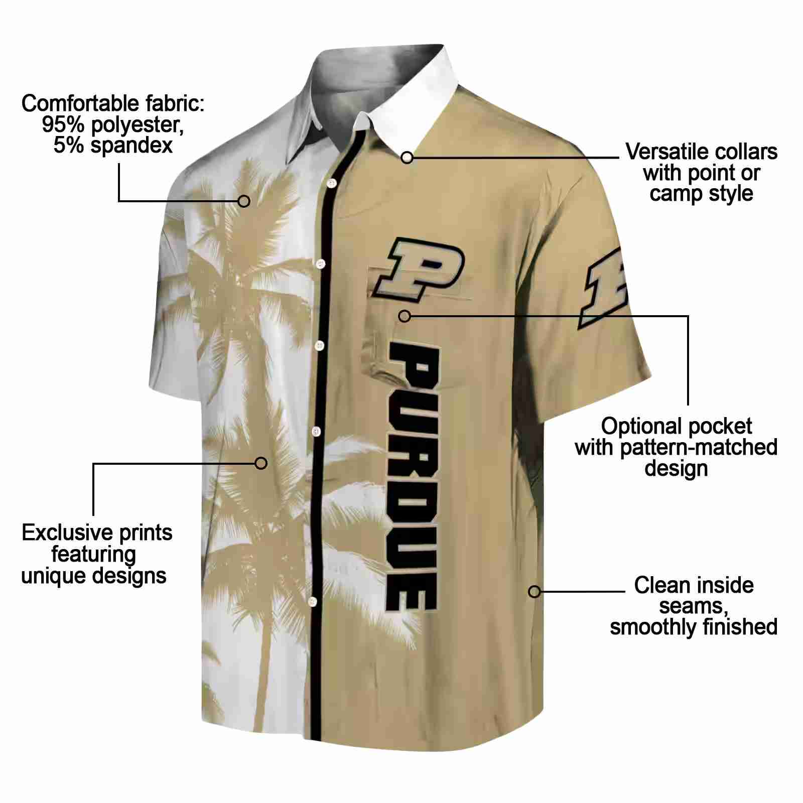 purdue boilermakers palm trees gold white hawaiian shirt new arrival