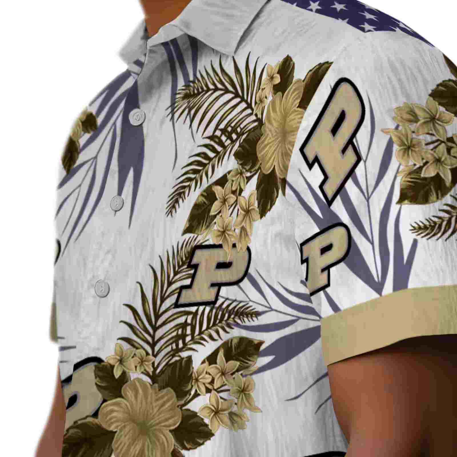 purdue boilermakers patriotic hibiscus design gold white hawaiian shirt trendy