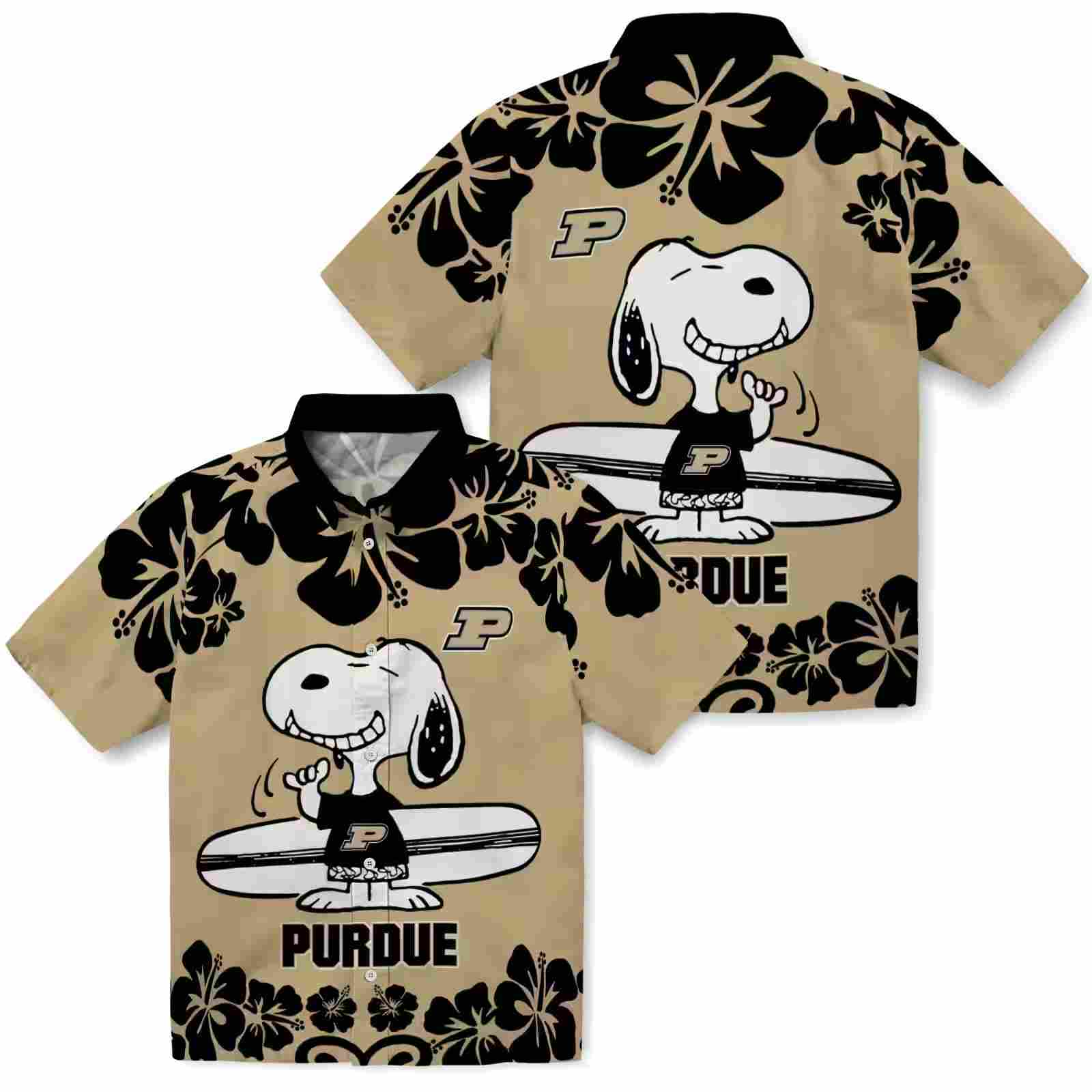 purdue boilermakers snoopy surf gold white hawaiian shirt high quality