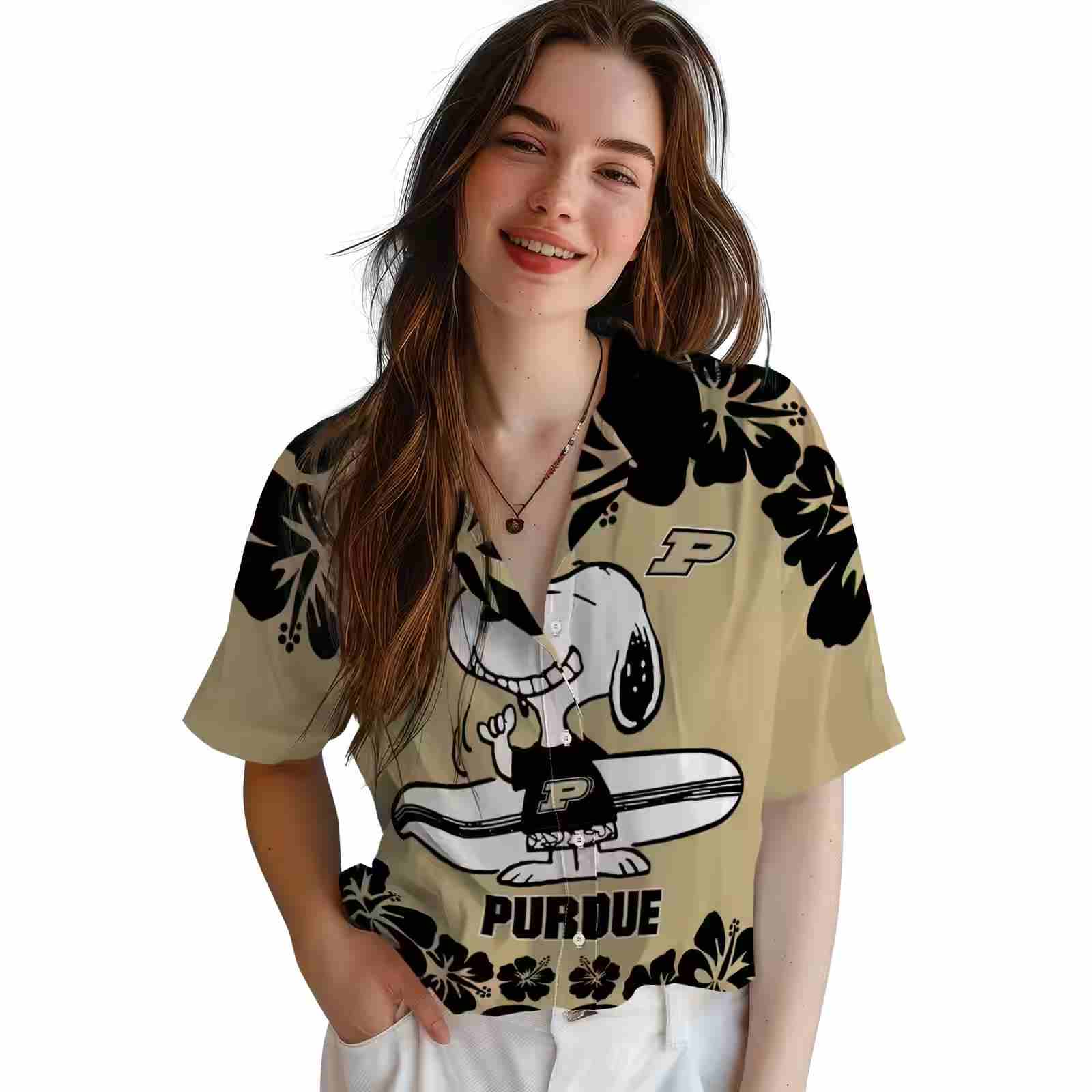 purdue boilermakers snoopy surf gold white hawaiian shirt latest model