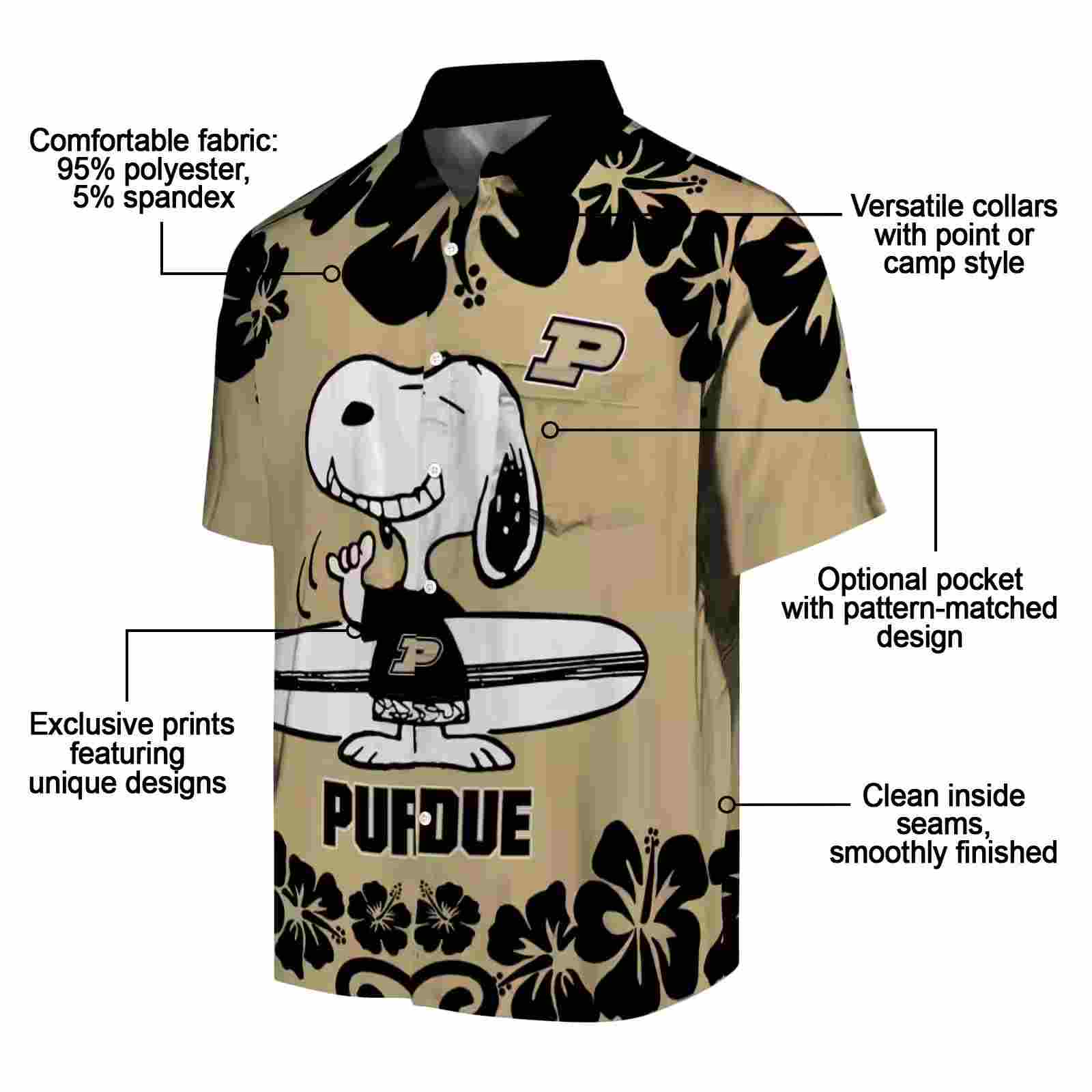 purdue boilermakers snoopy surf gold white hawaiian shirt new arrival