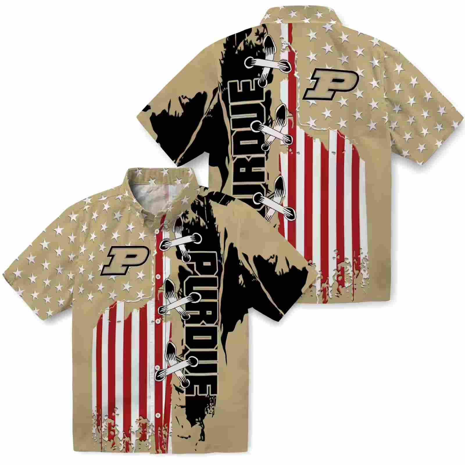 purdue boilermakers stitched flag gold hawaiian shirt high quality