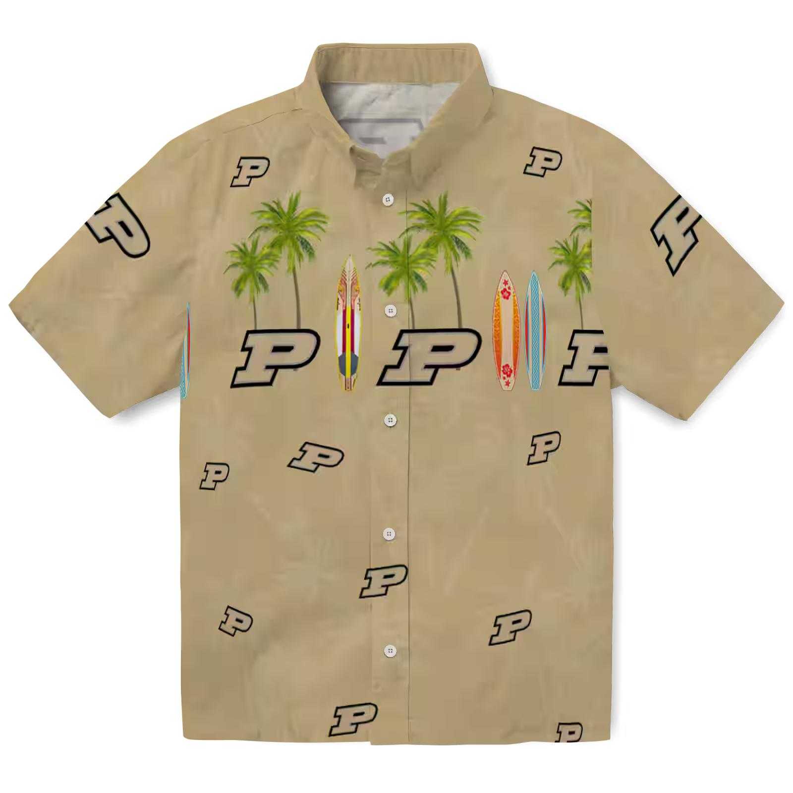 Purdue Boilermakers Surfboard Palm Gold Hawaiian Shirt