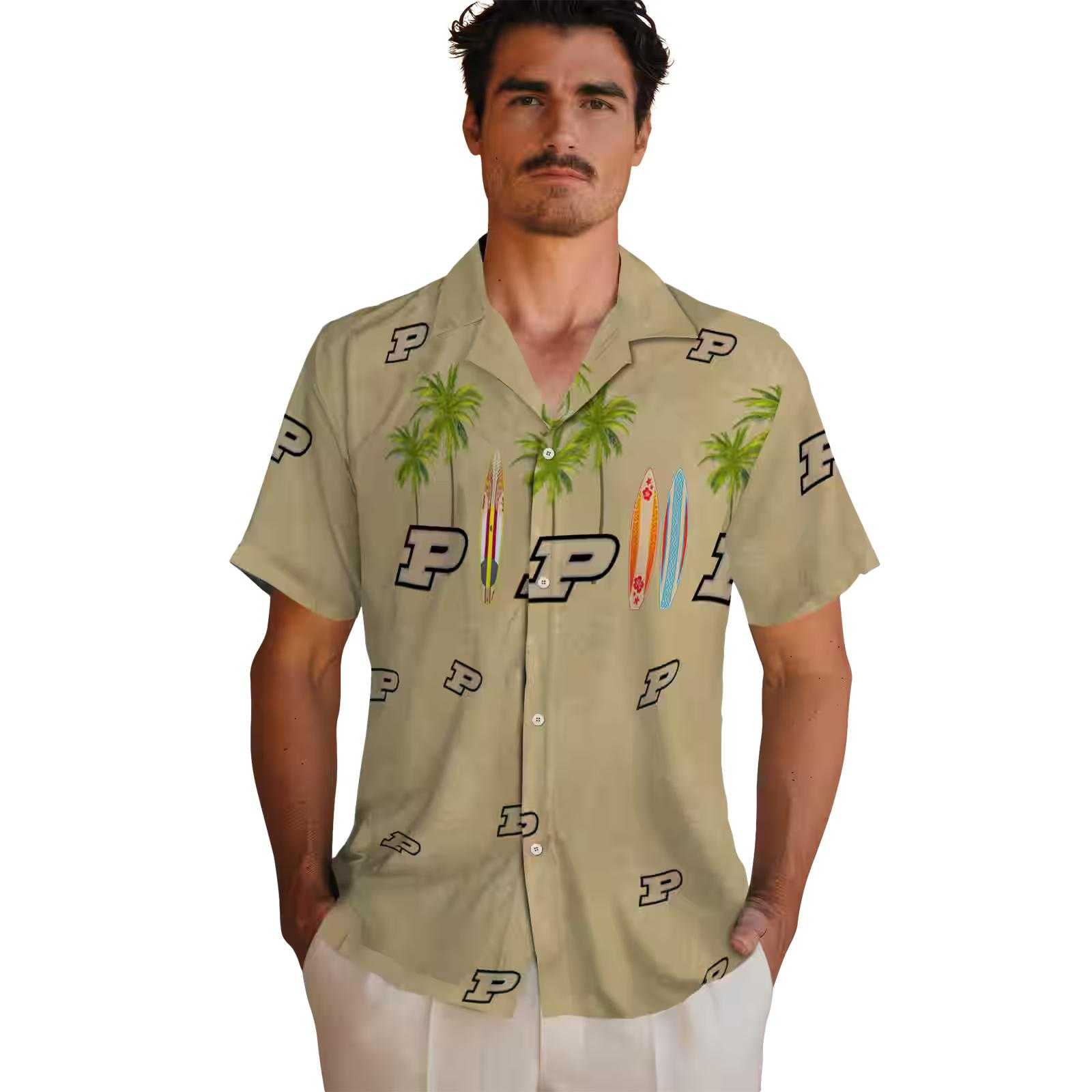 purdue boilermakers surfboard palm gold hawaiian shirt fashion forward