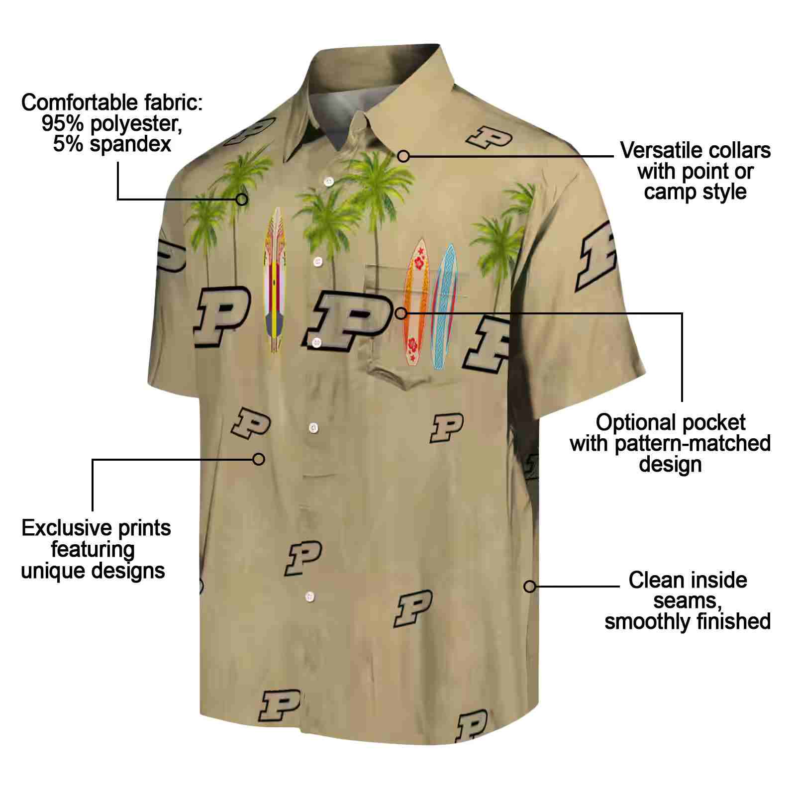 purdue boilermakers surfboard palm gold hawaiian shirt new arrival