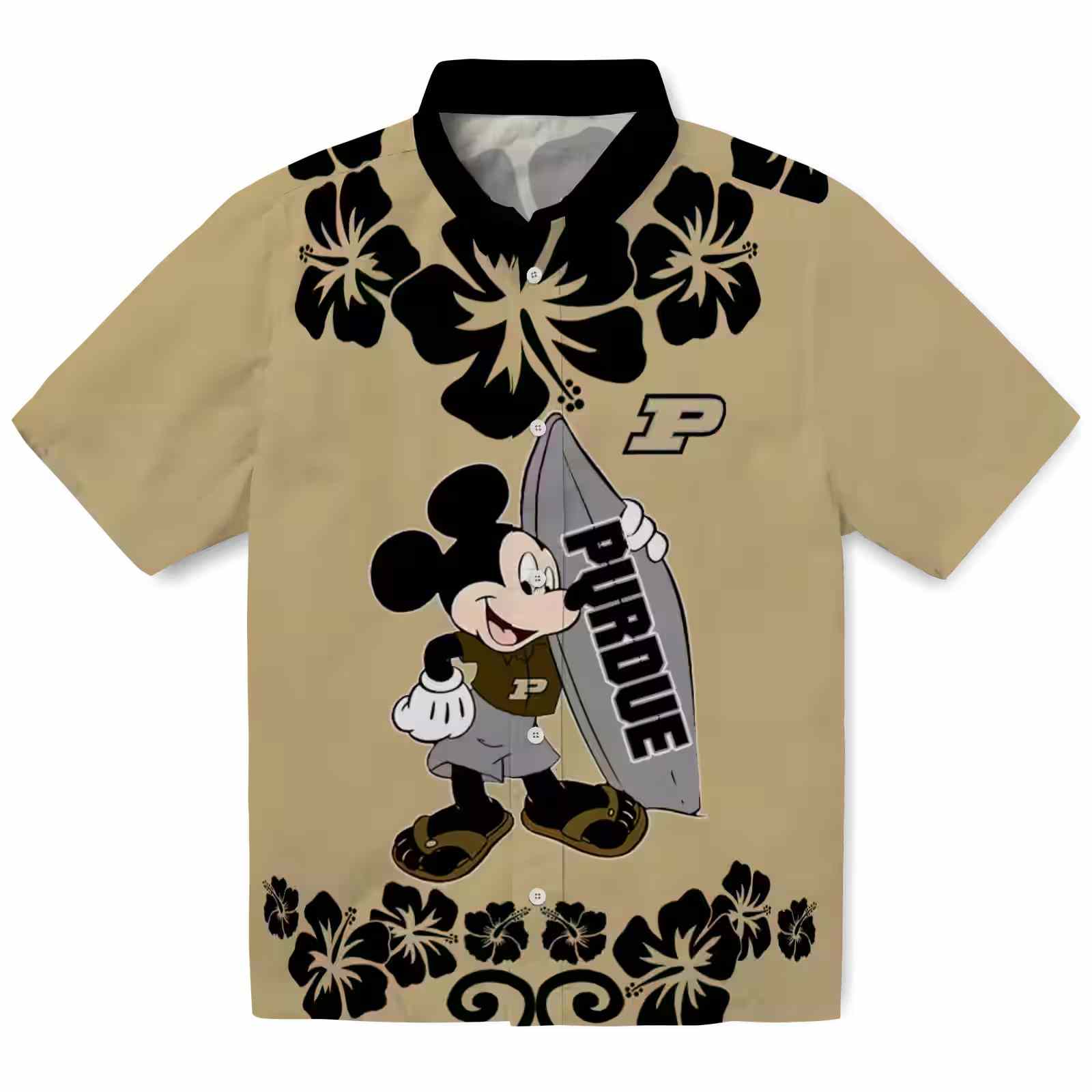 Purdue Boilermakers Surfing Mickey Gold Hawaiian Shirt