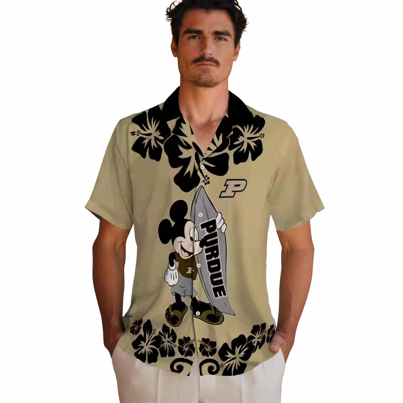 purdue boilermakers surfing mickey gold hawaiian shirt fashion forward