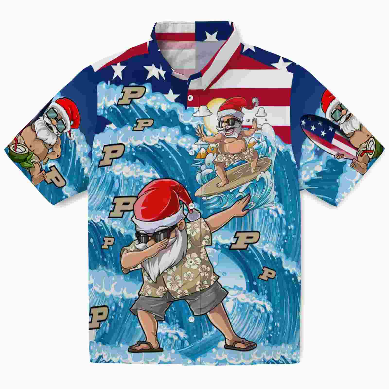 Purdue Boilermakers Surfing Santa Blue Hawaiian Shirt