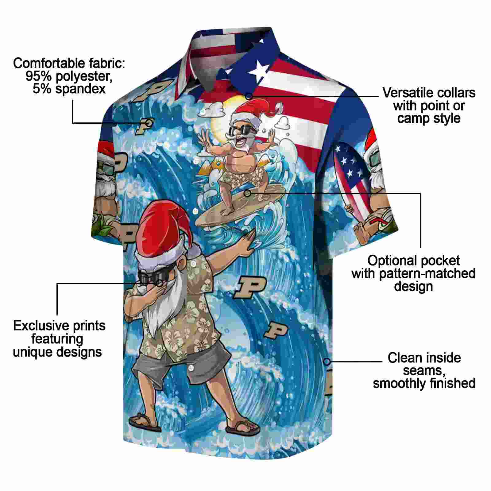 purdue boilermakers surfing santa blue hawaiian shirt new arrival