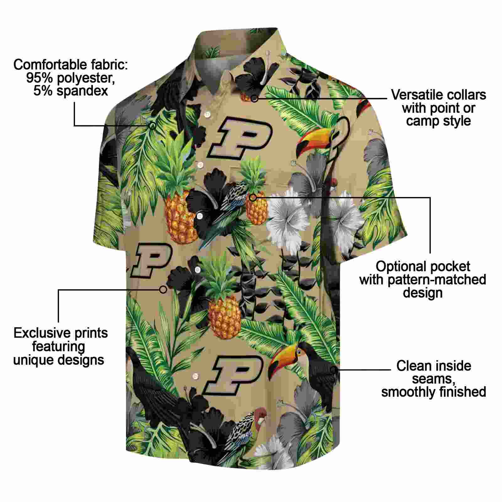 purdue boilermakers toucan hibiscus pineapple gold green hawaiian shirt new arrival