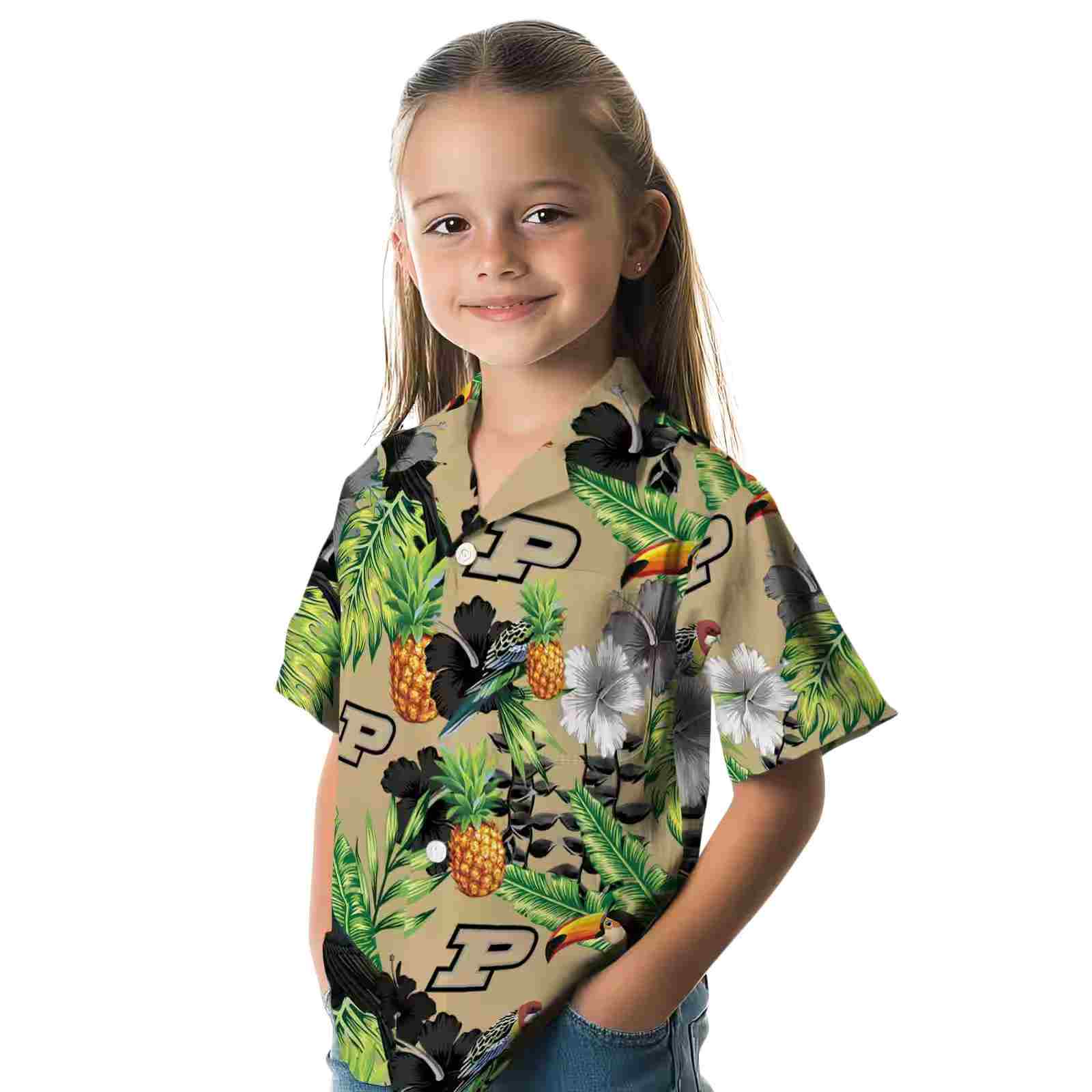 purdue boilermakers toucan hibiscus pineapple gold green hawaiian shirt premium grade