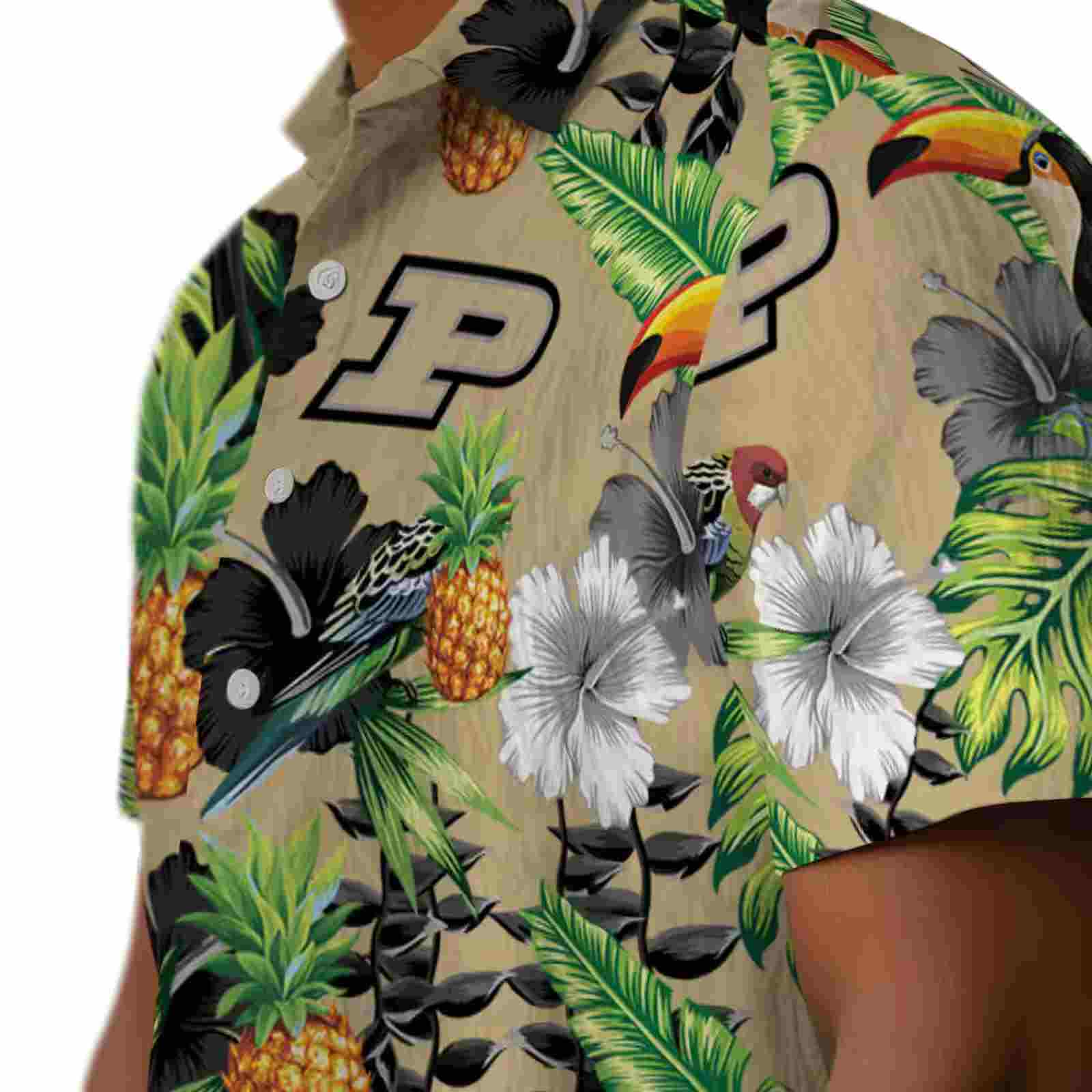 purdue boilermakers toucan hibiscus pineapple gold green hawaiian shirt trendy