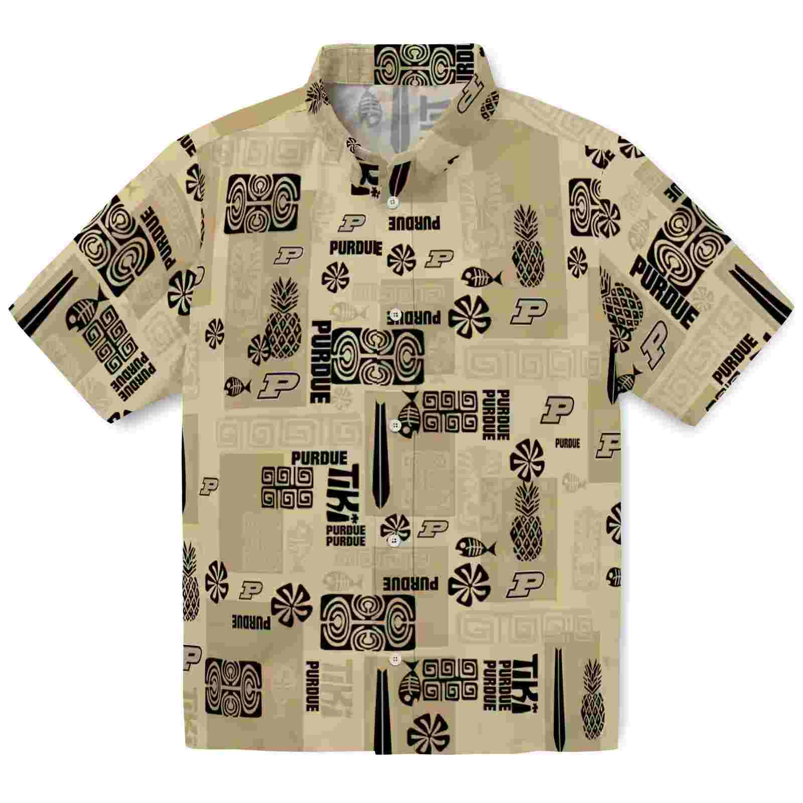 Purdue Boilermakers Tribal Symbols Gold Hawaiian Shirt