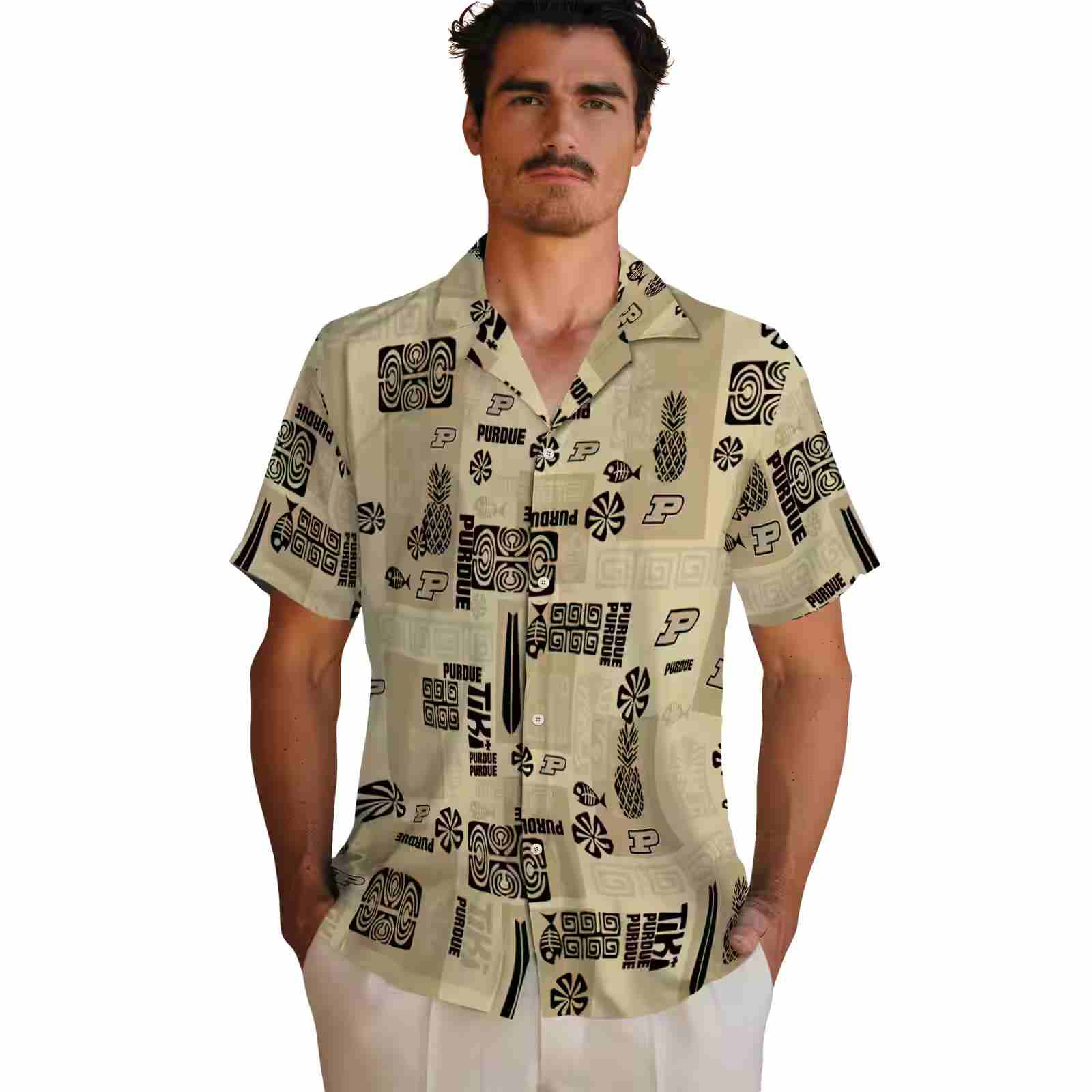 purdue boilermakers tribal symbols gold hawaiian shirt fashion forward