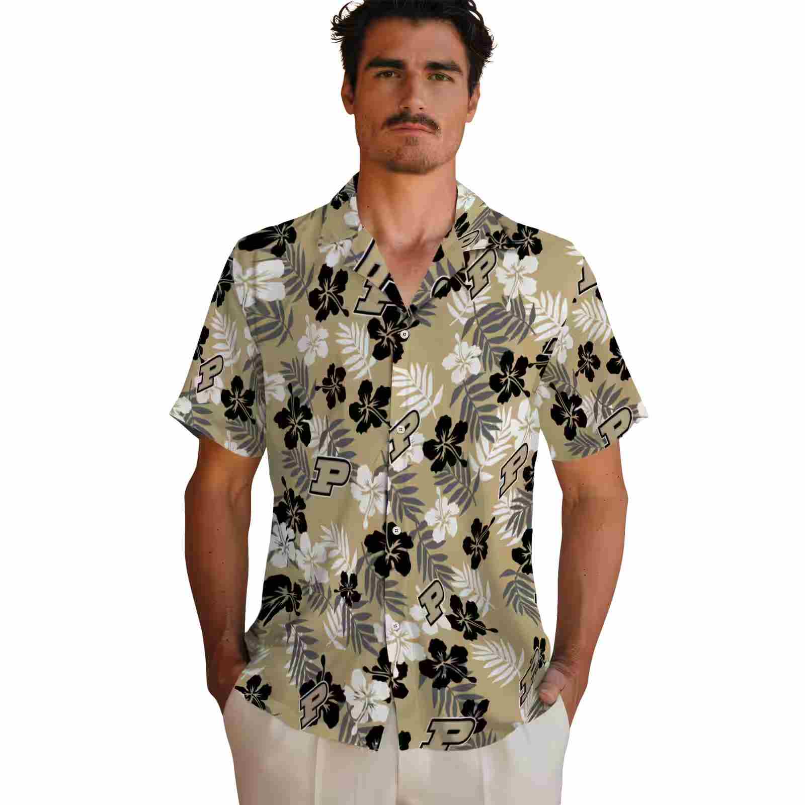 purdue boilermakers tropical floral gold hawaiian shirt fashion forward