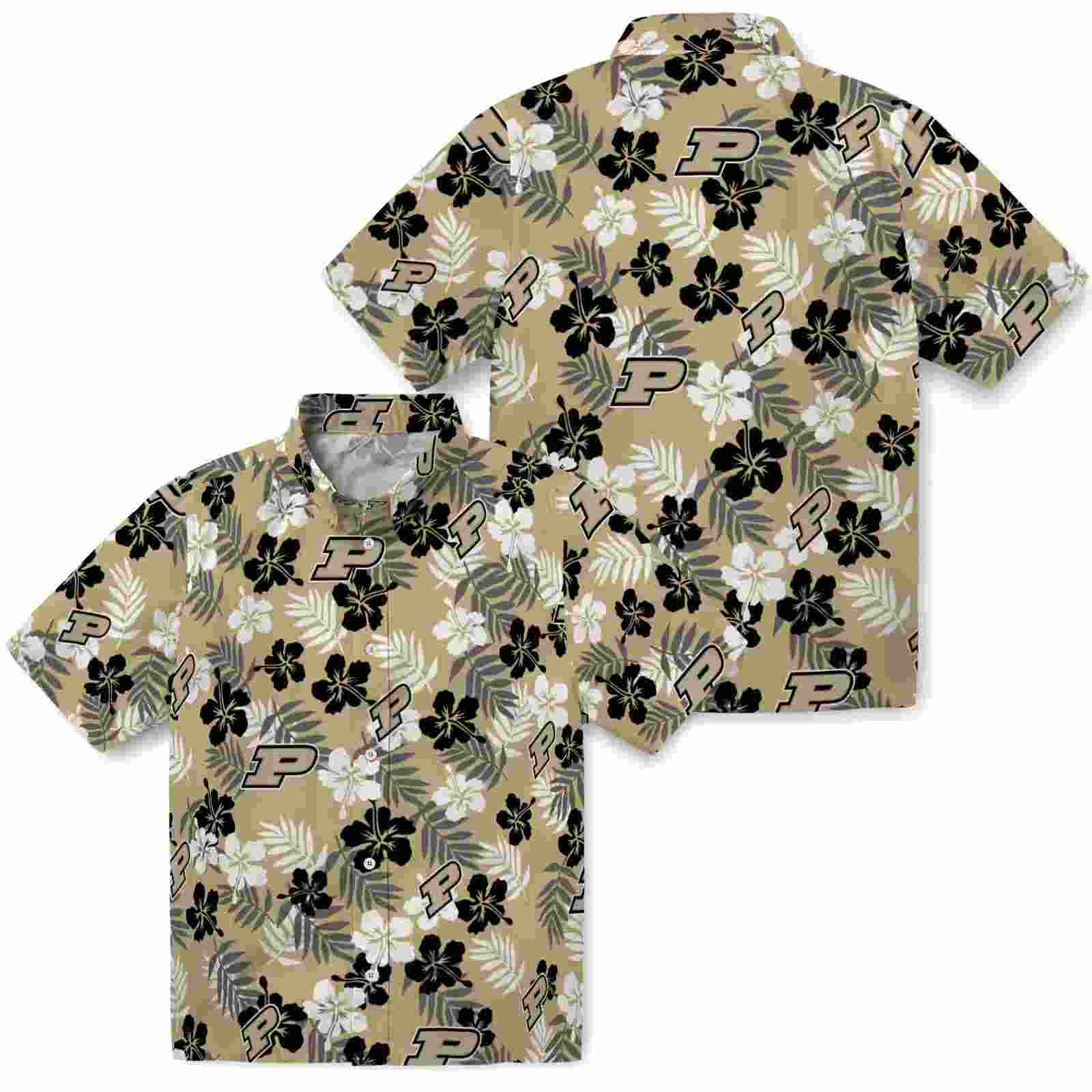 purdue boilermakers tropical floral gold hawaiian shirt high quality